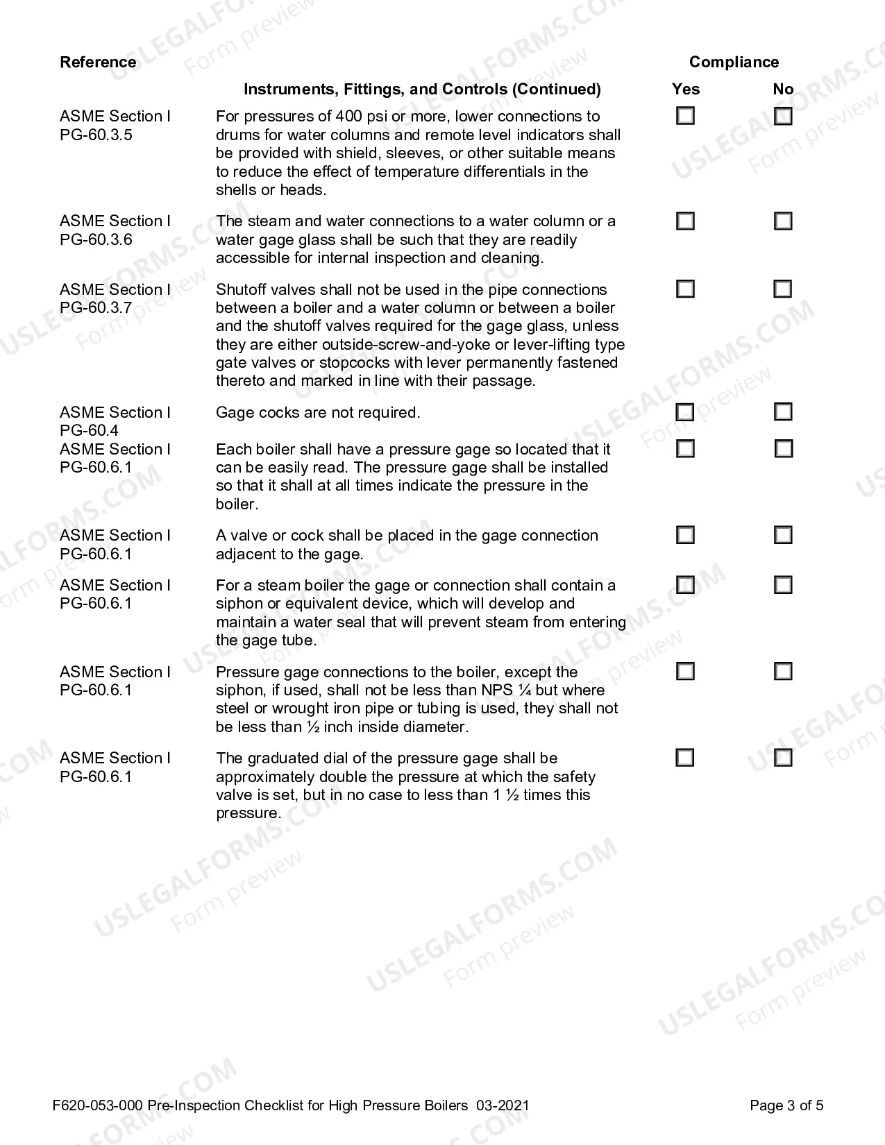 Preview Pre-Inspection Checklist for High Pressure Boilers