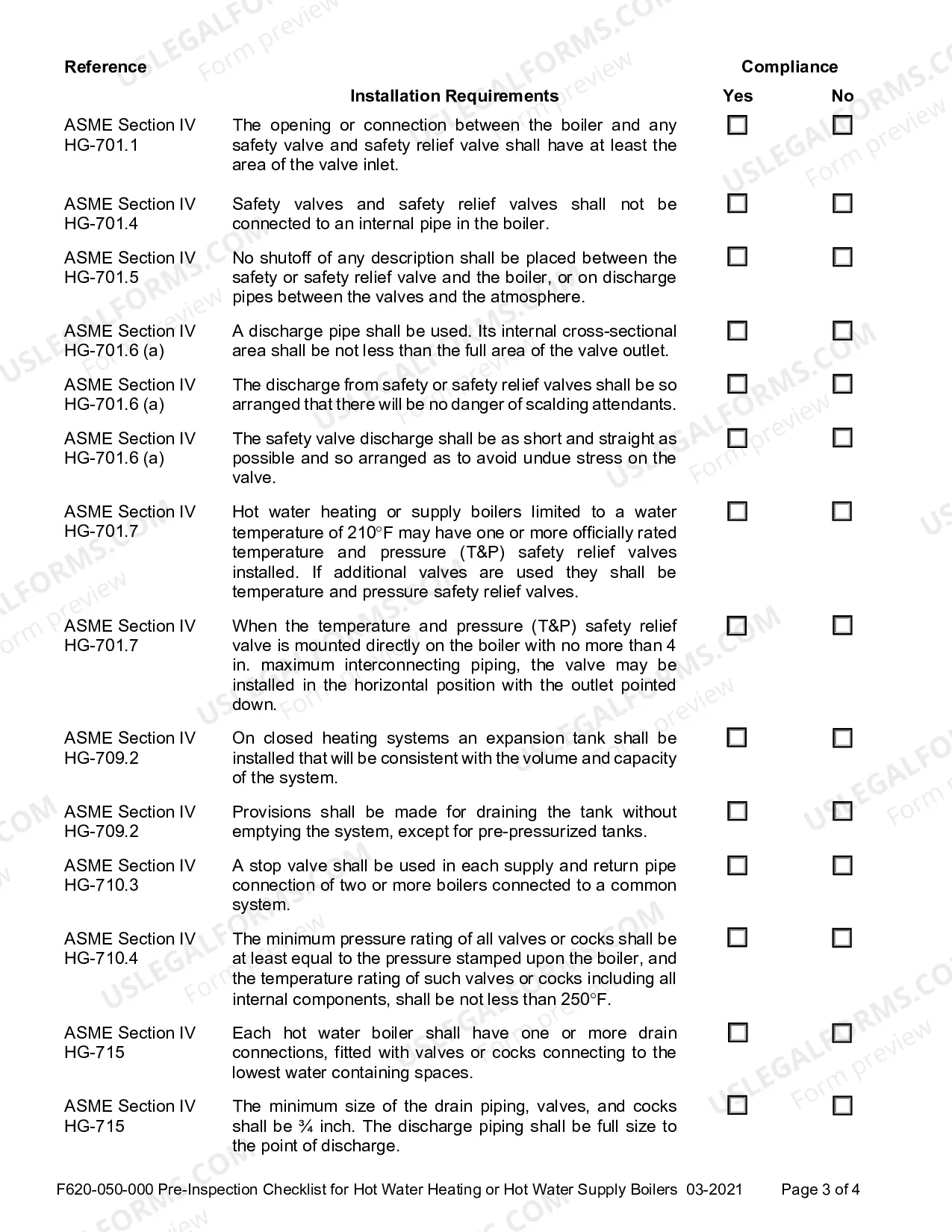 Preview Pre-Inspection Checklist for Hot Water Heating or Hot Water Supply Boilers