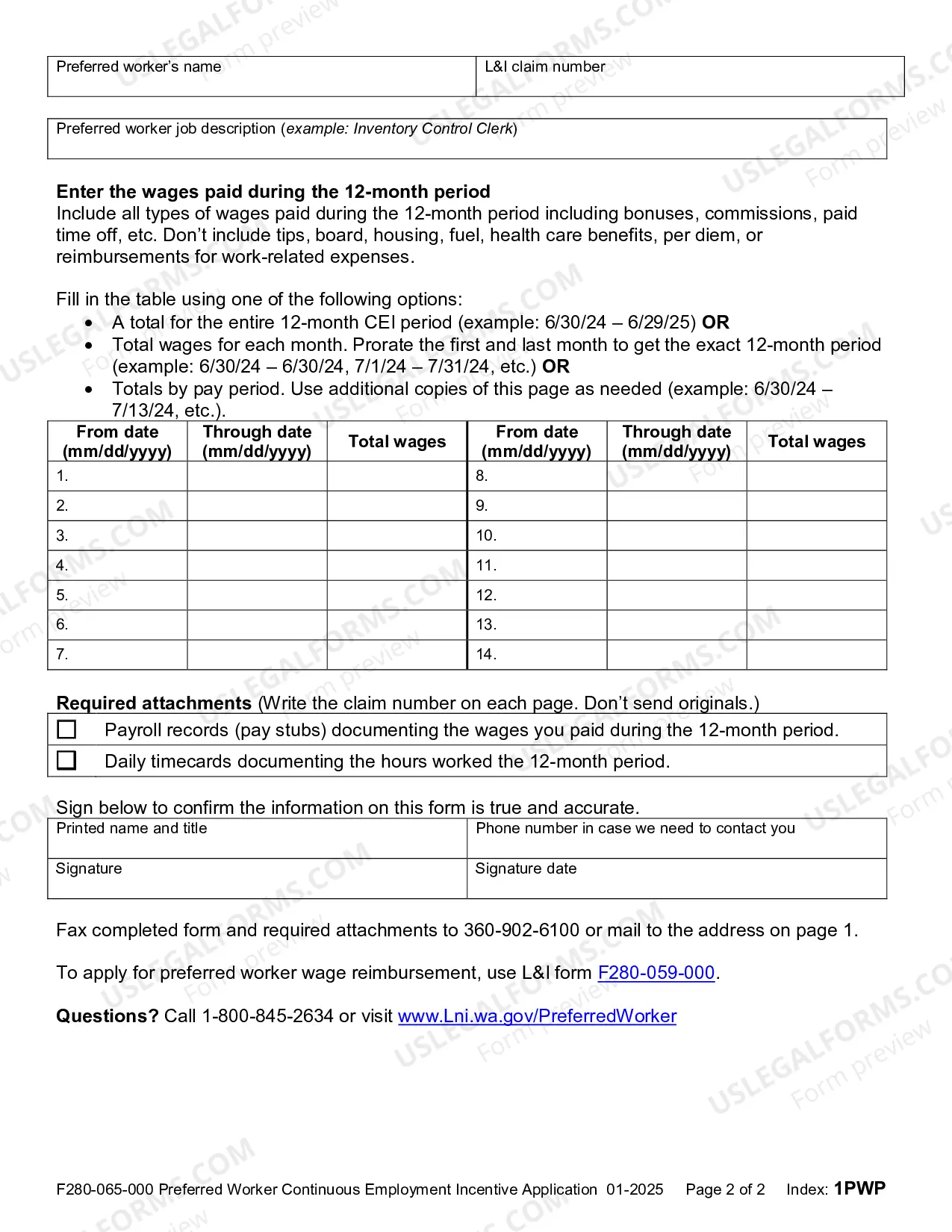 Preview Preferred Worker Continuous Employment Incentive Application for Employers
