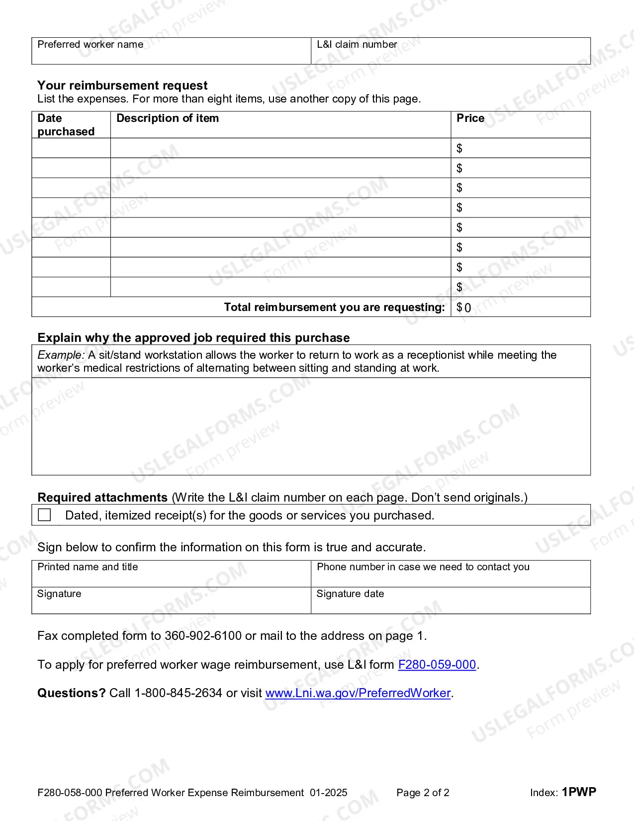 Preview Preferred Worker Expense Reimbursement - Application for Employers (Tools & Clothing)
