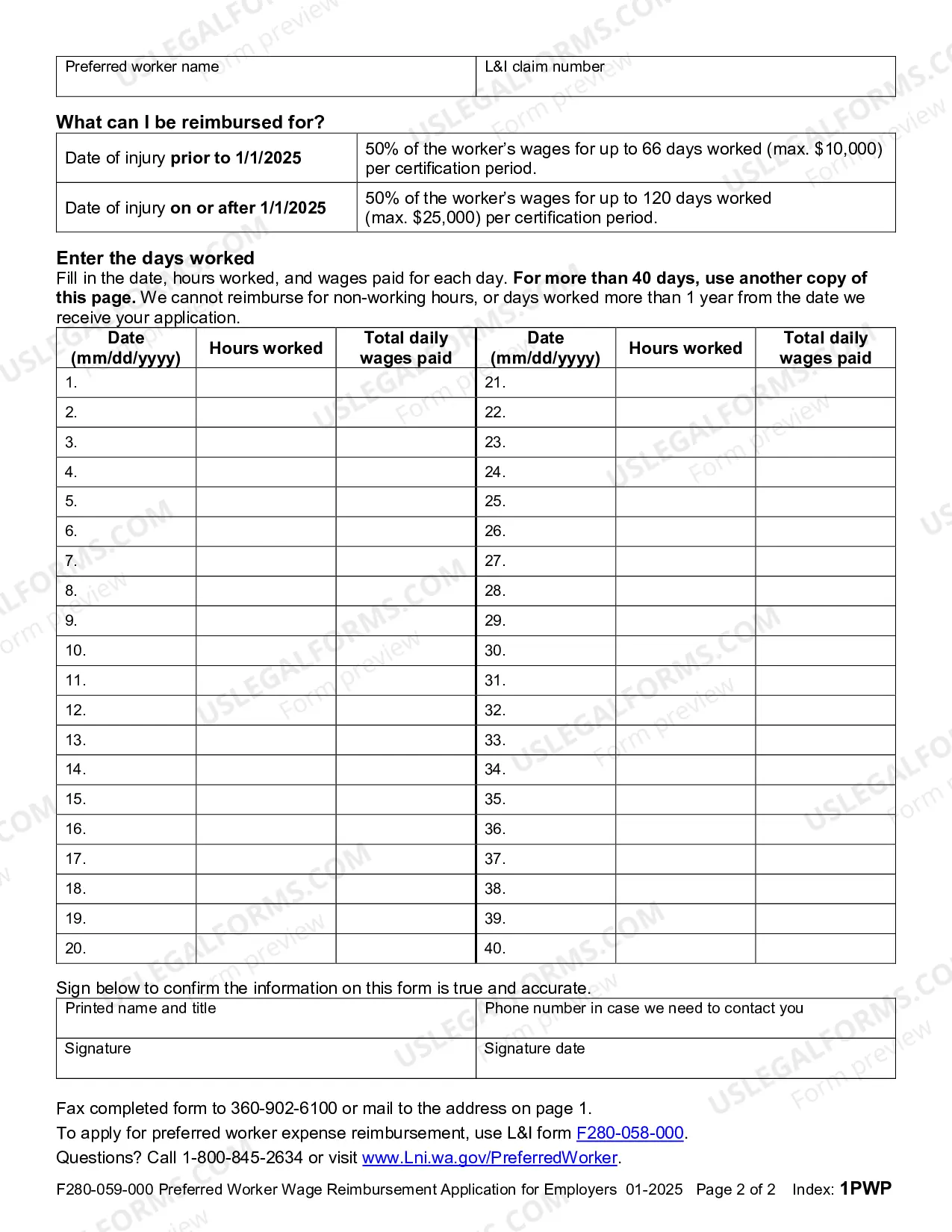 Preview Preferred Worker Wage Reimbursement Application for Employers
