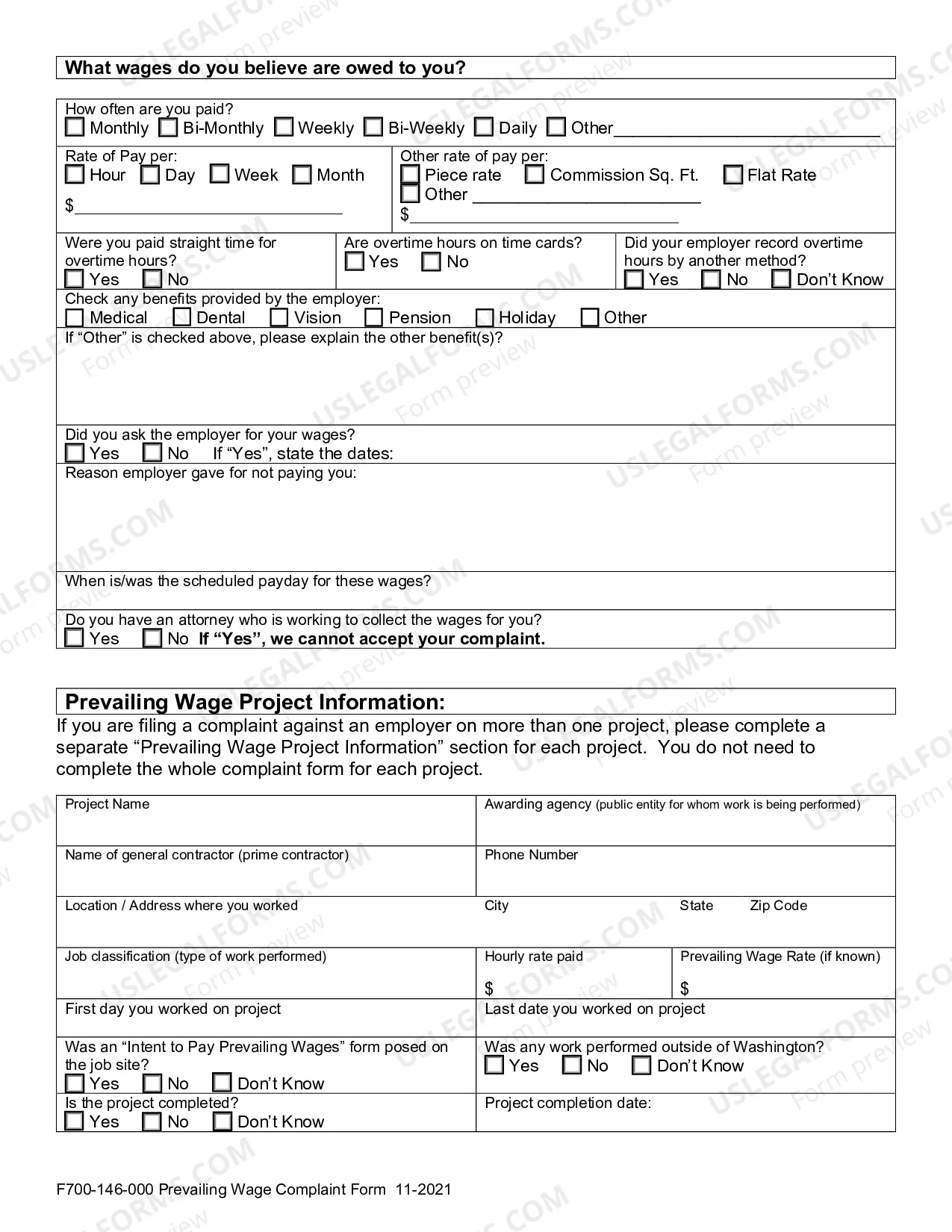Preview Prevailing Wage Complaint and Instructions