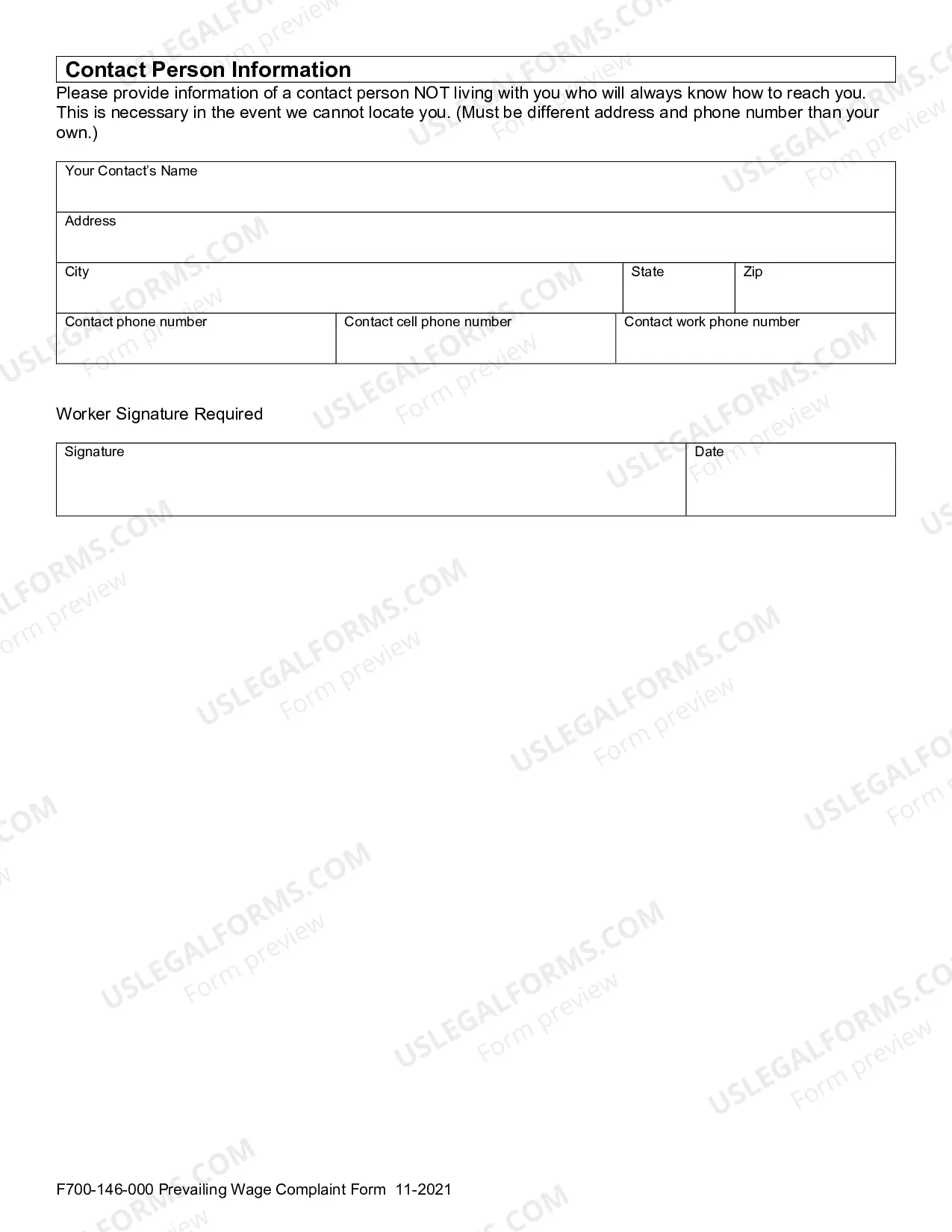 Preview Prevailing Wage Complaint and Instructions