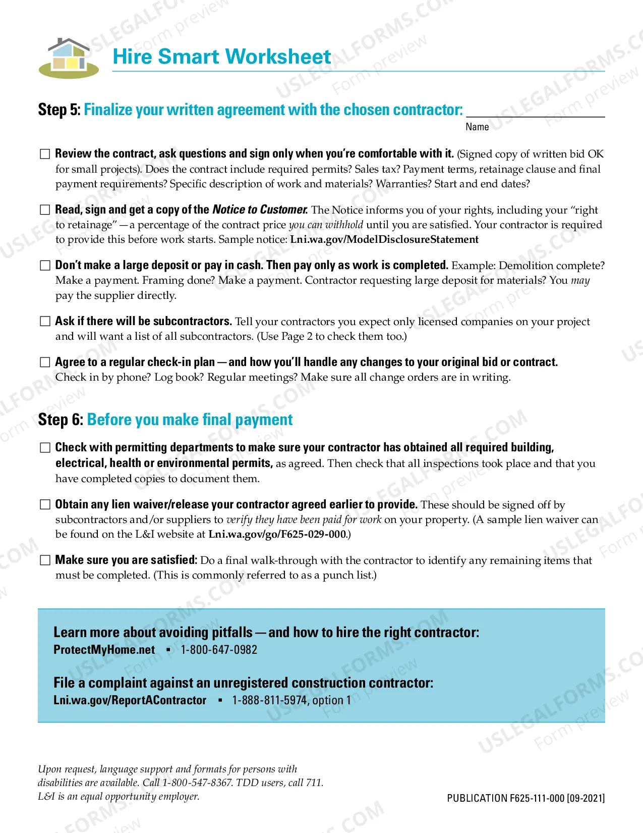 Preview Protect My Home Hire Smart Worksheet