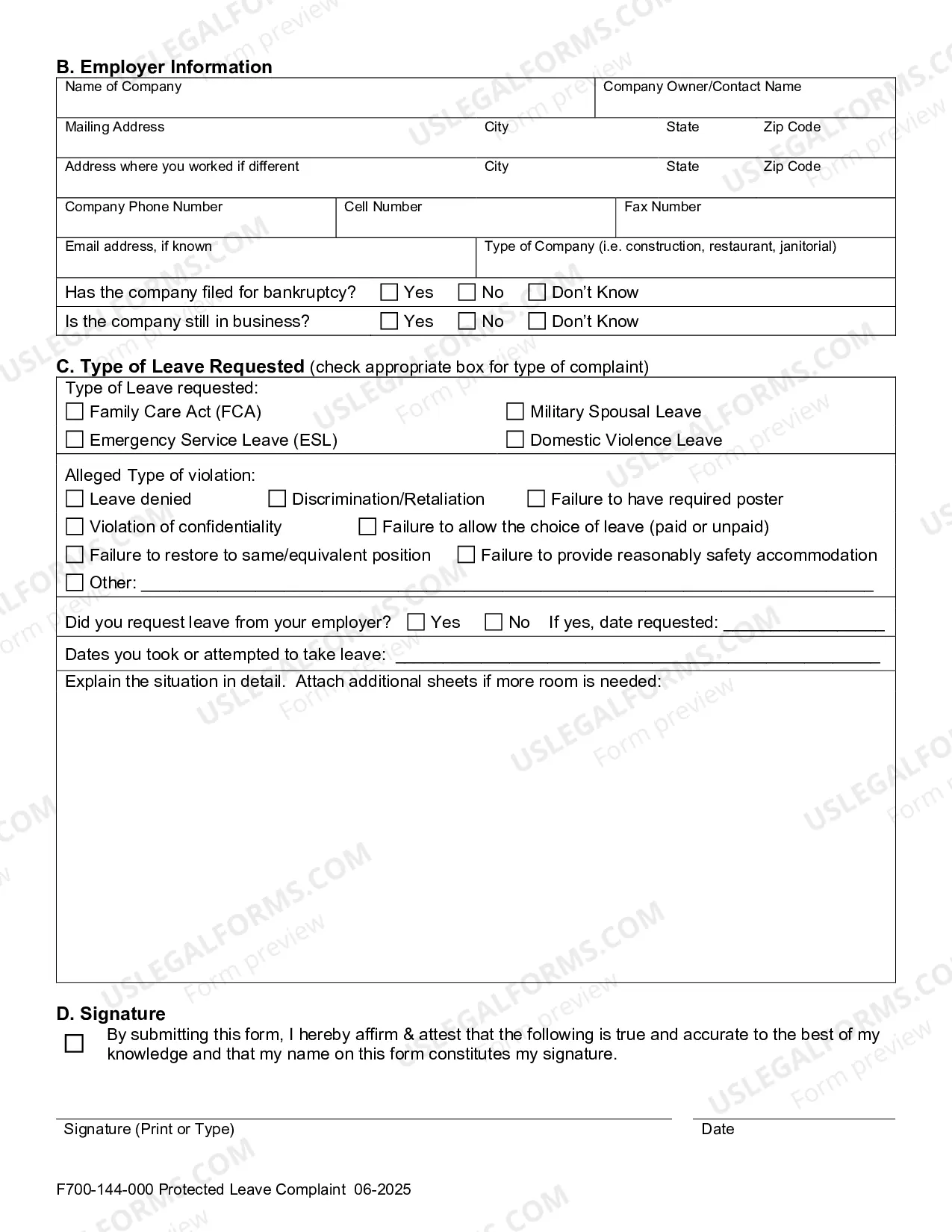 Preview Protected Leave Complaint