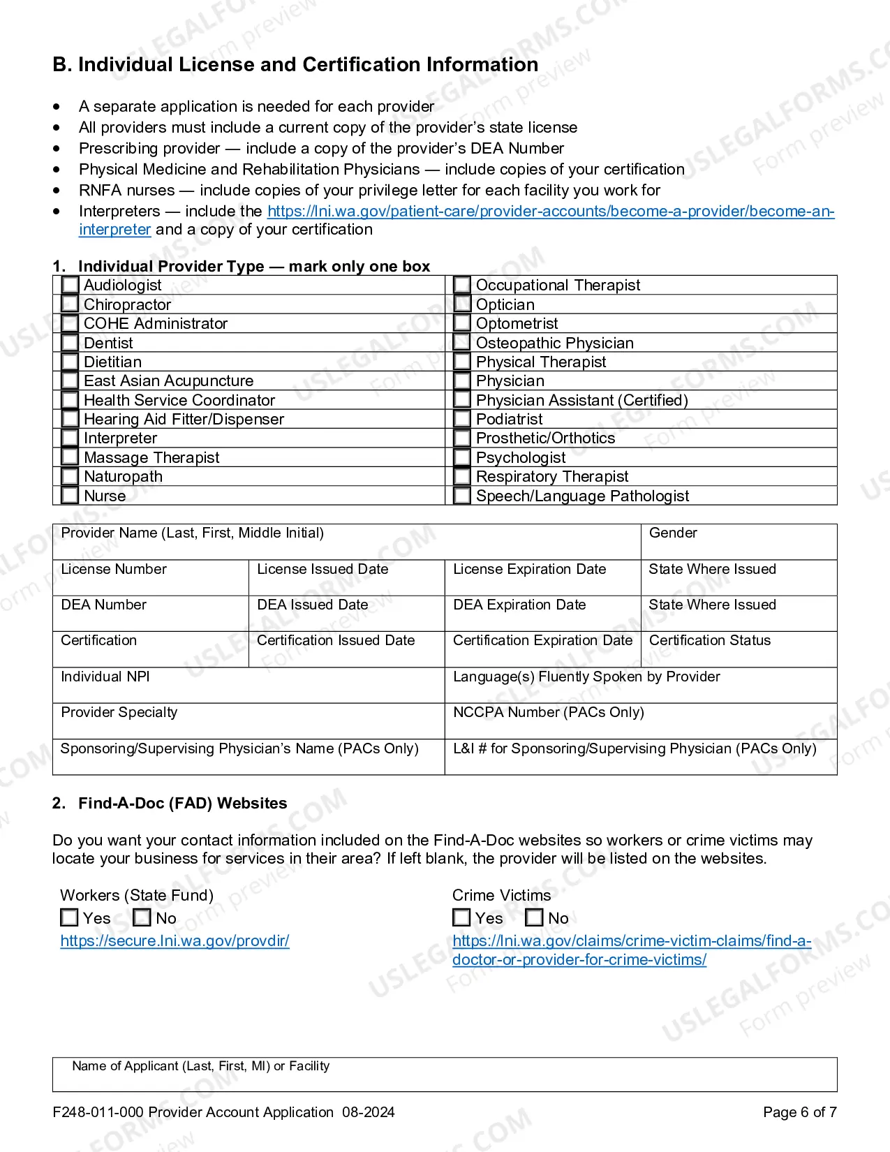 Preview Provider Account Application