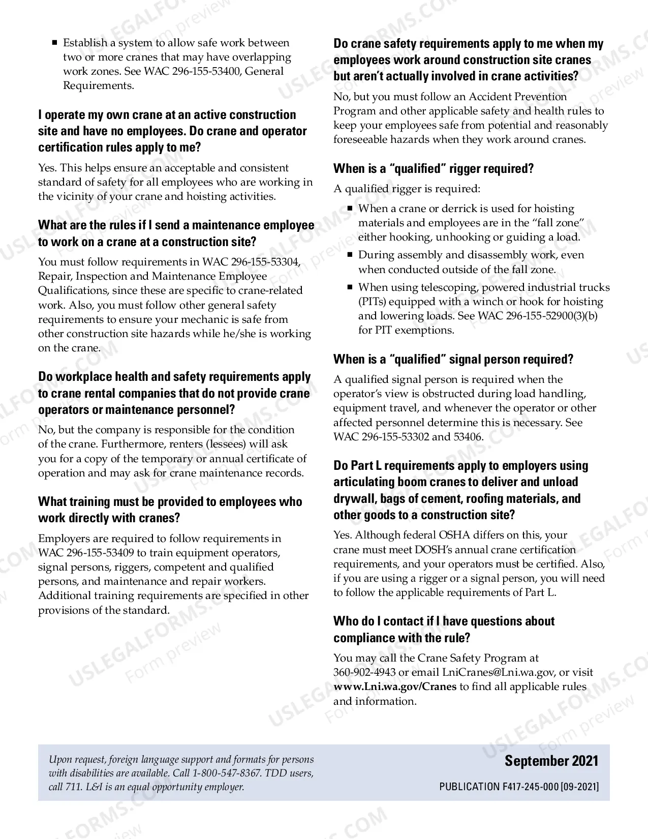 Preview Q&A: Cranes, Rigging and Personnel Lifting Rule, Chapter 296-155 WAC, Part L