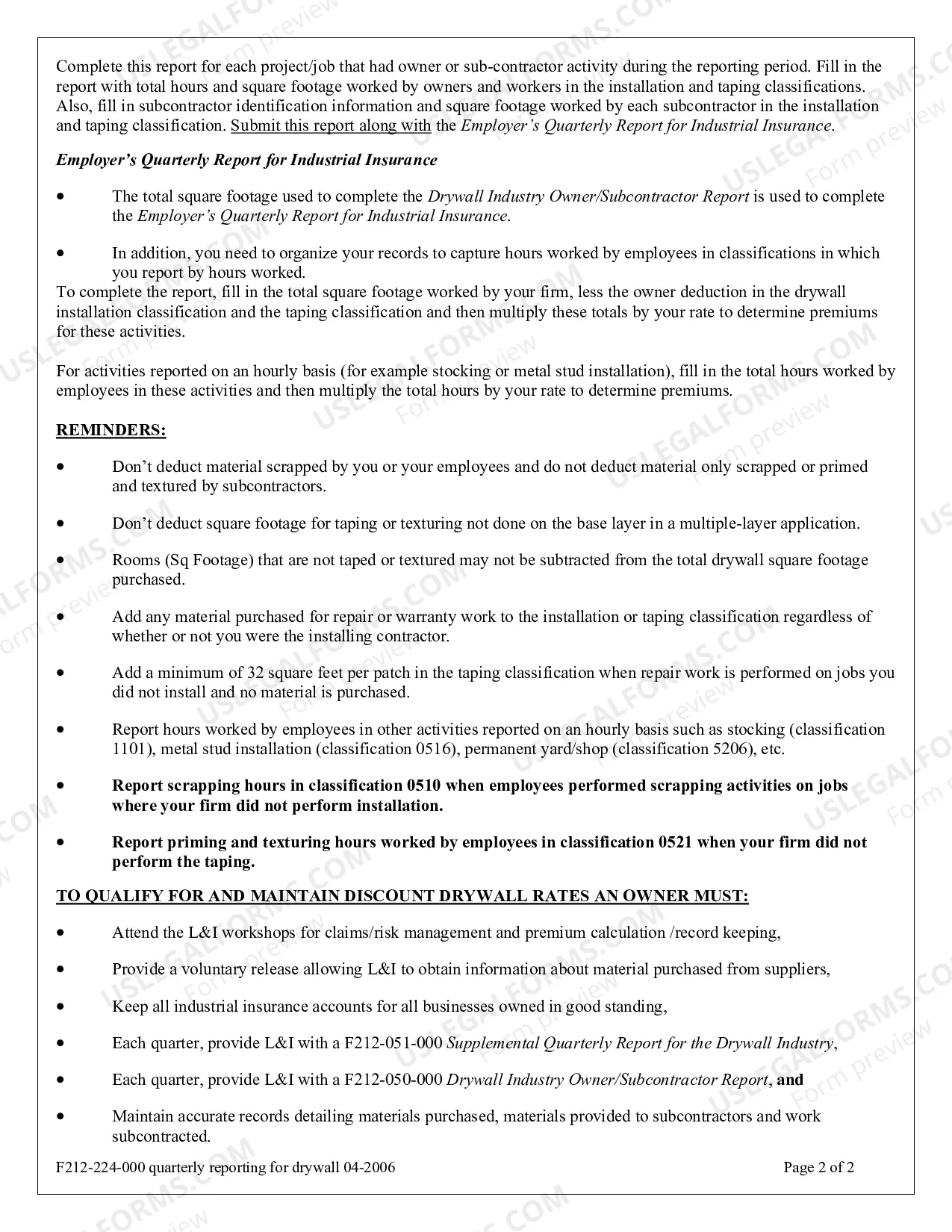 Preview Quarterly Reporting for Drywall