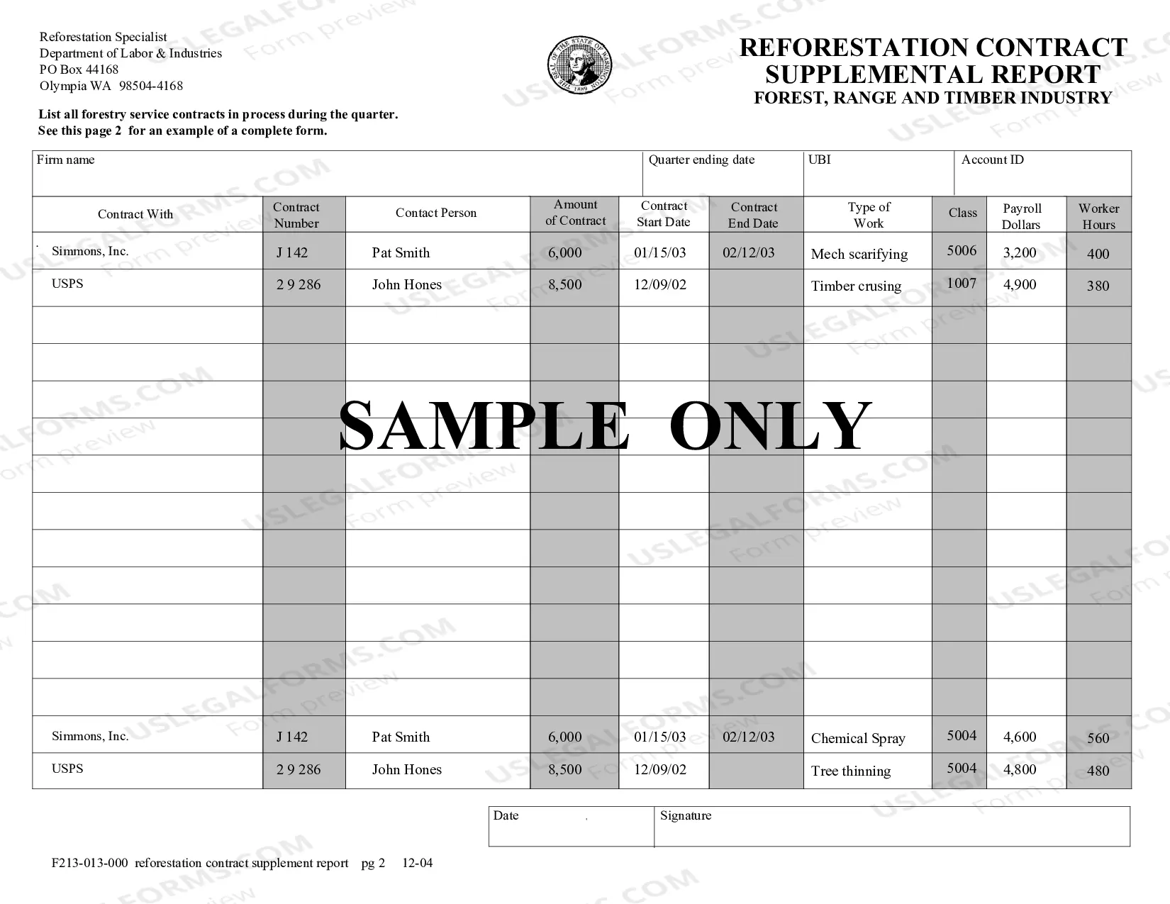 Preview Reforestation Contract Supplemental Report - Forest, Range and Timber Industry