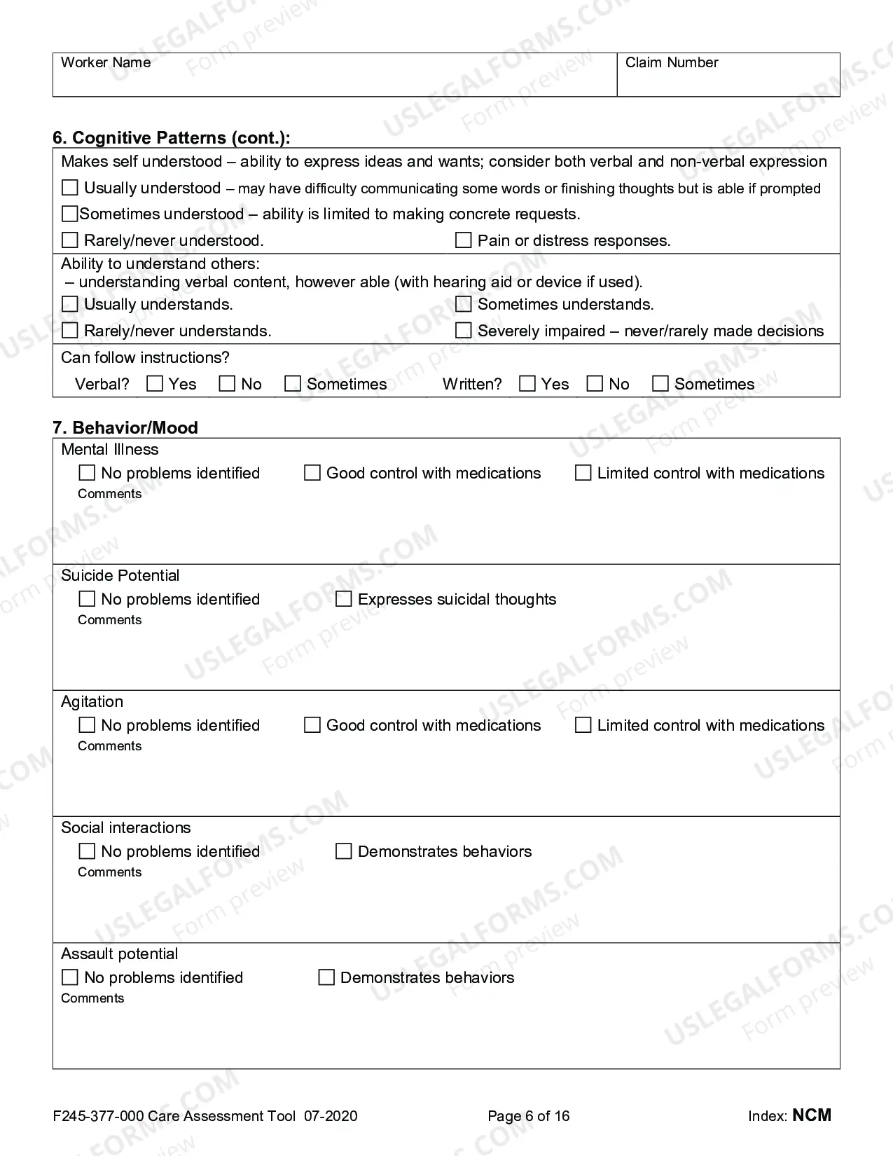 Preview Residential Care Assessment Tool