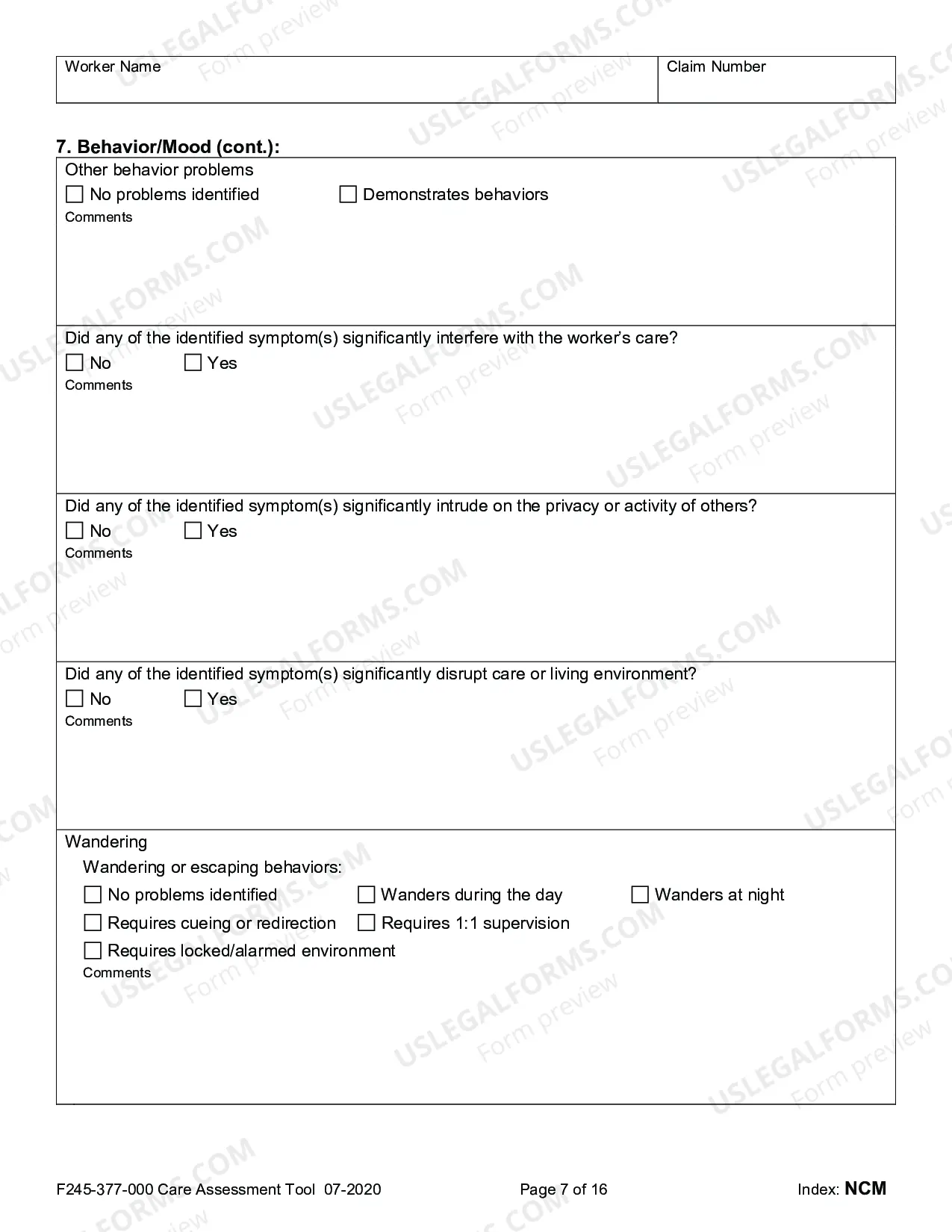 Preview Residential Care Assessment Tool