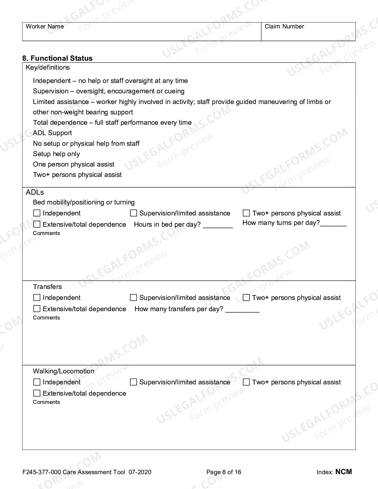 Preview Residential Care Assessment Tool