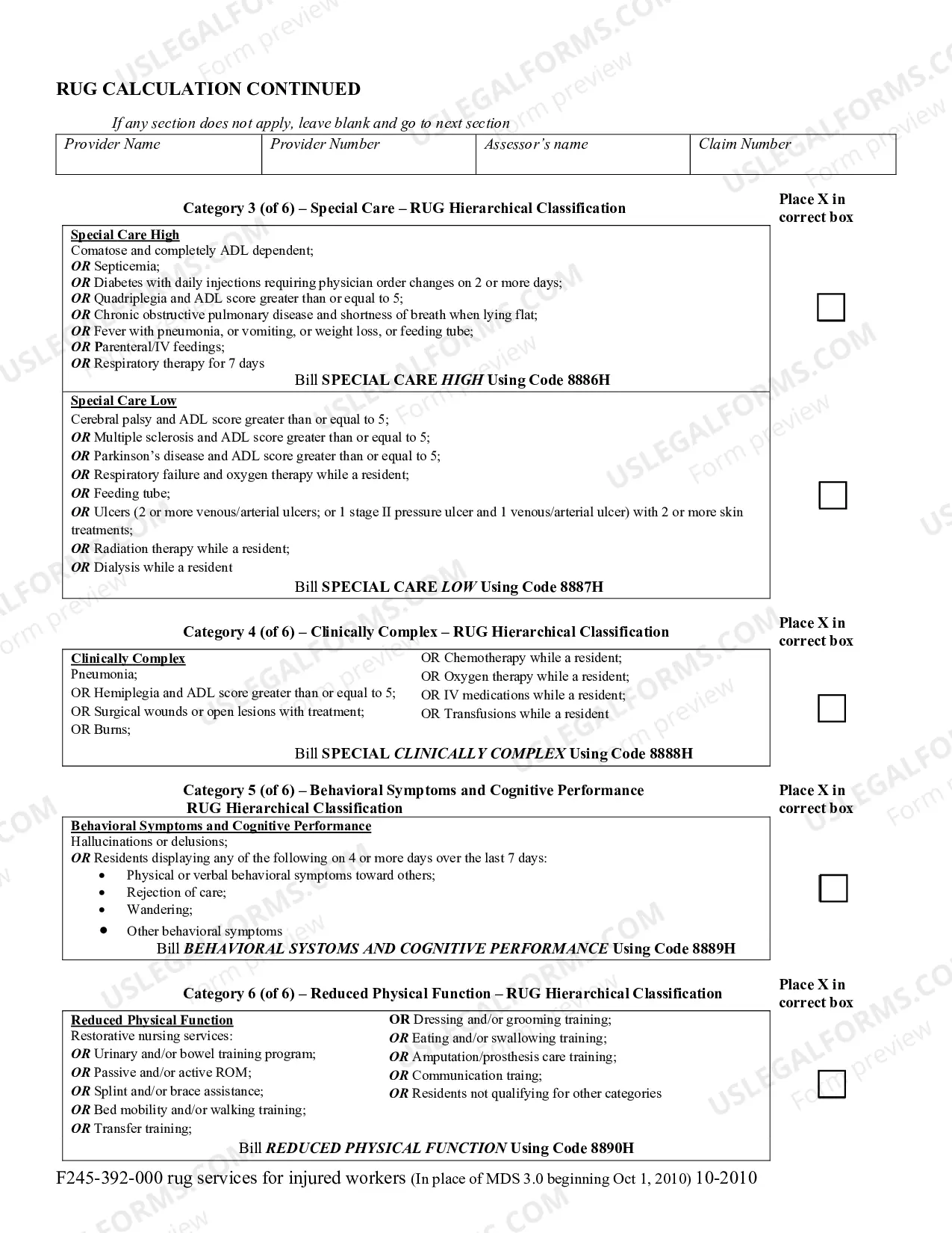 Preview Resource Utilization Group (RUG) Residential Care Services for L&I Injured Workers (In place of MDS 3.0 beginning October 1, 2010.)