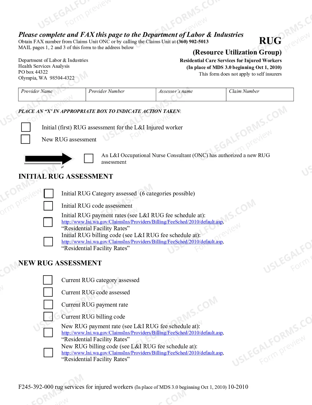 Preview Resource Utilization Group (RUG) Residential Care Services for L&I Injured Workers (In place of MDS 3.0 beginning October 1, 2010.)