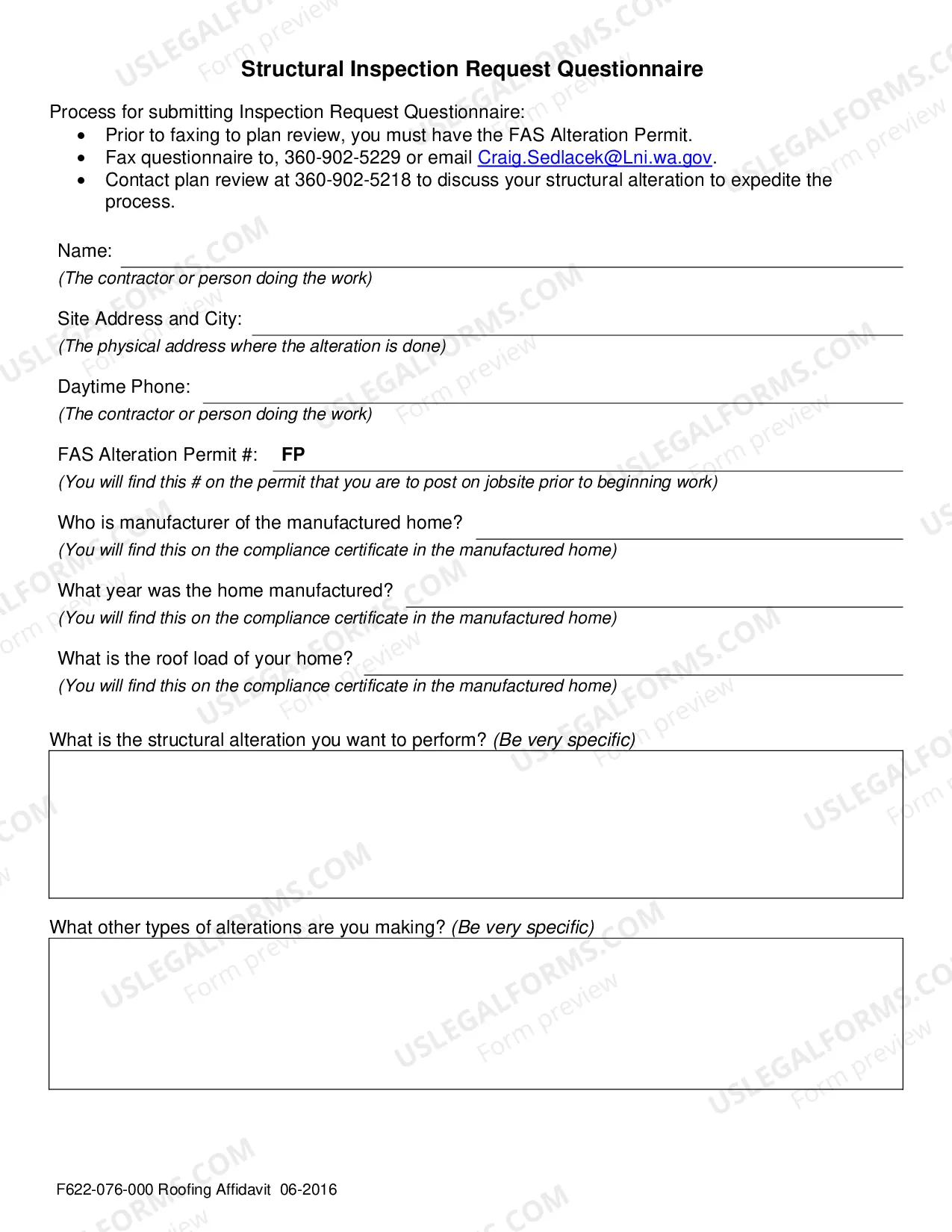 Preview Roof Affidavit and Structural Inspection Request