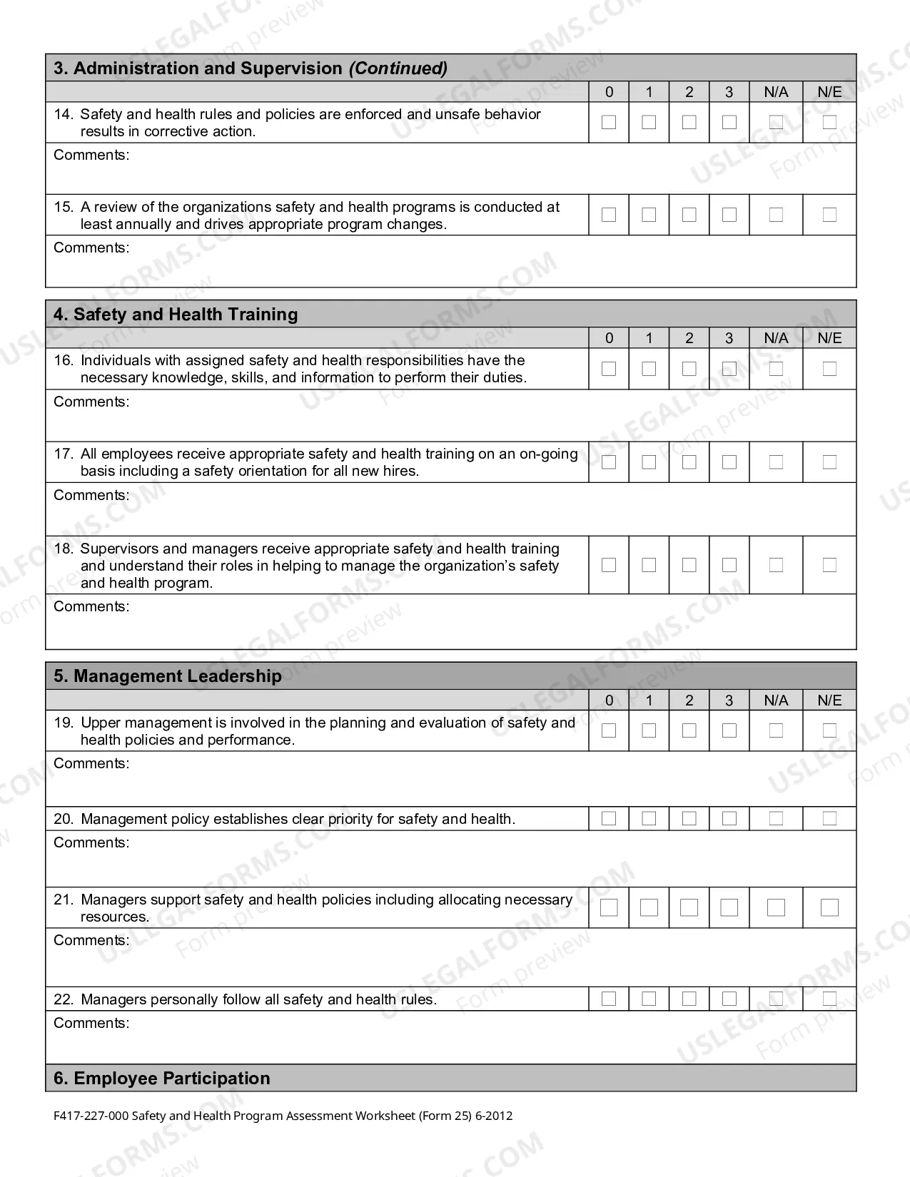 Preview Safety and Health Program Assessment Worksheet