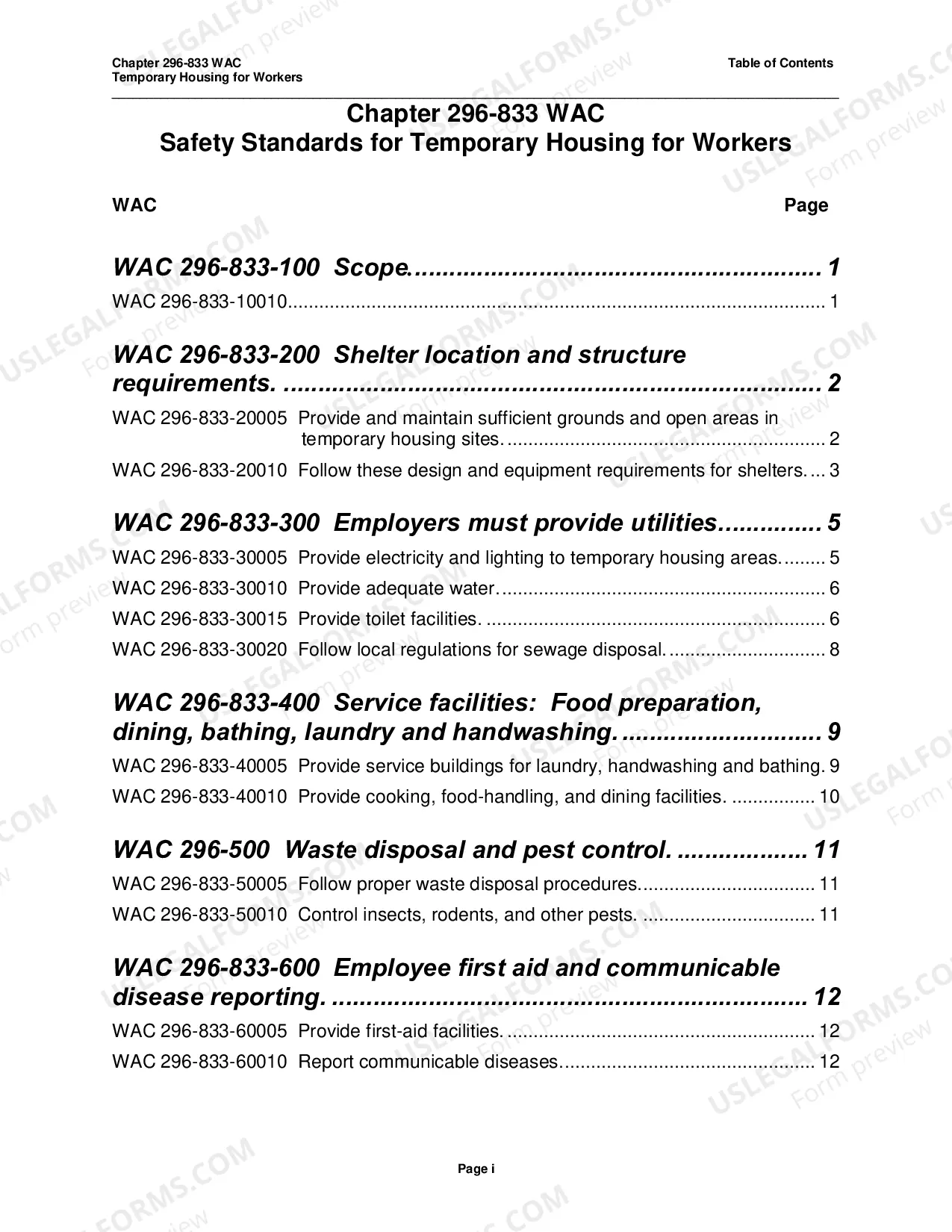 Preview Safety Standards - WAC 296-833 - Temporary Housing for Workers