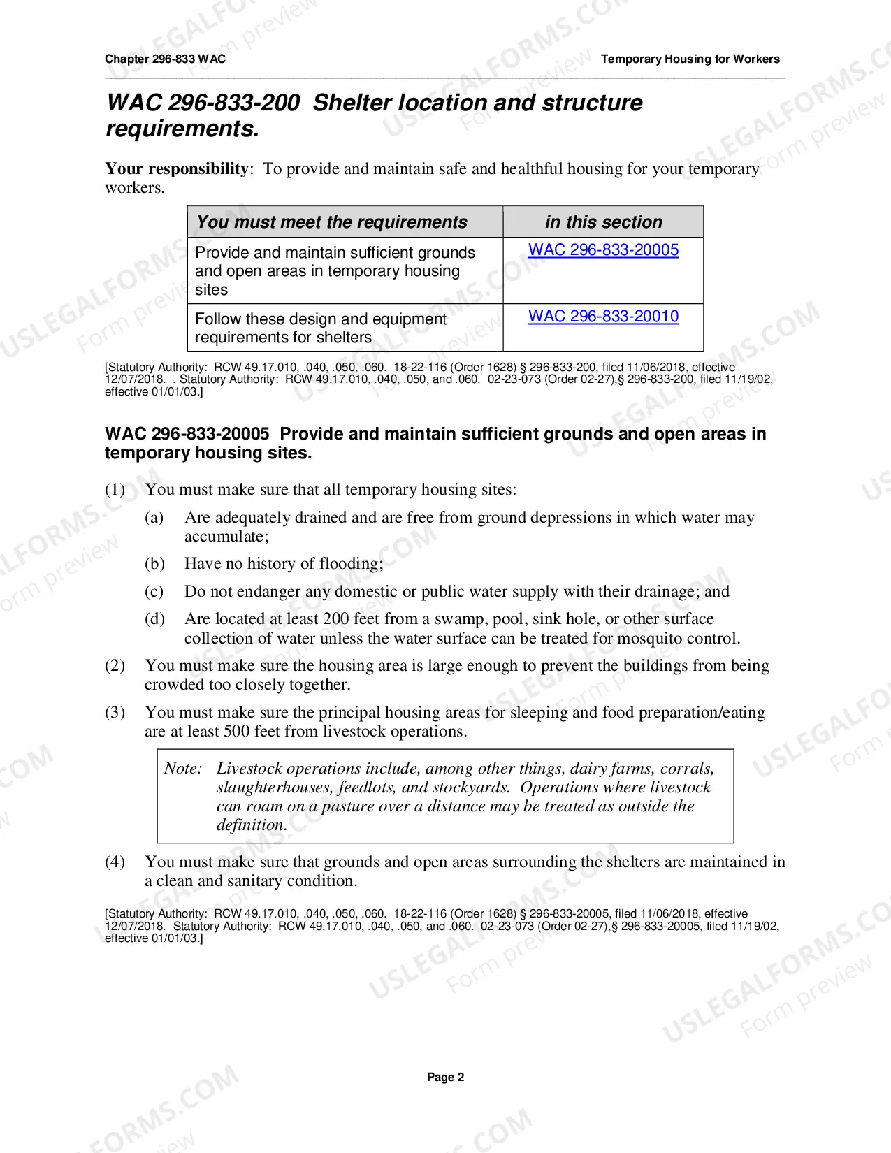 Preview Safety Standards - WAC 296-833 - Temporary Housing for Workers