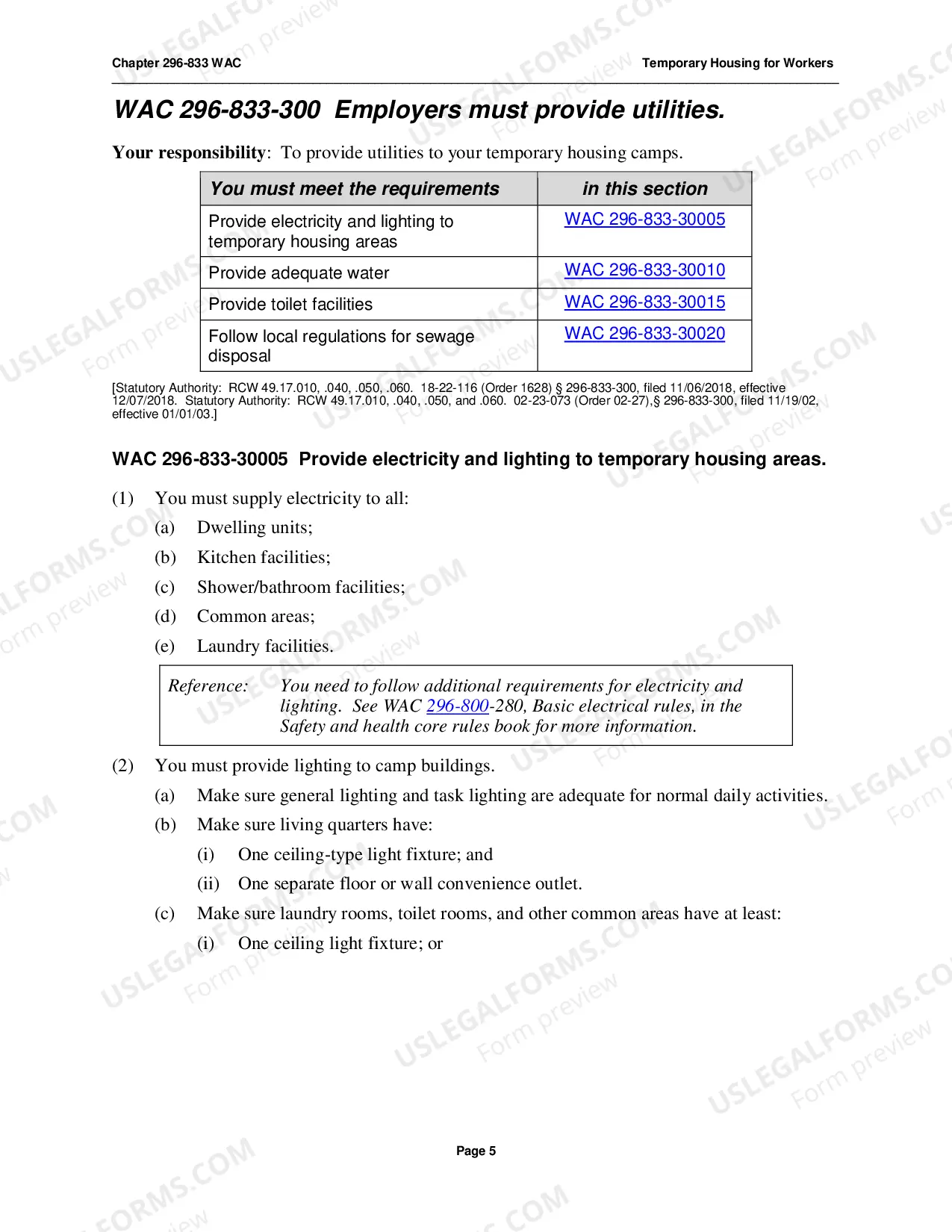 Preview Safety Standards - WAC 296-833 - Temporary Housing for Workers