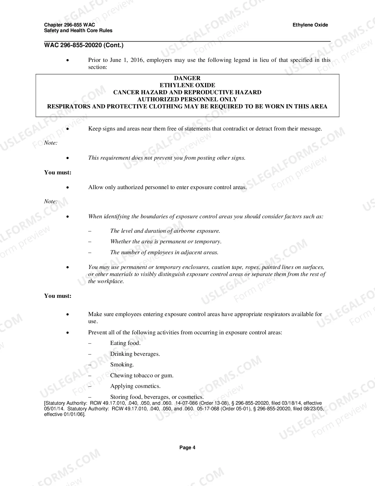 Preview Safety Standards for Ethylene Oxide WAC 296-855