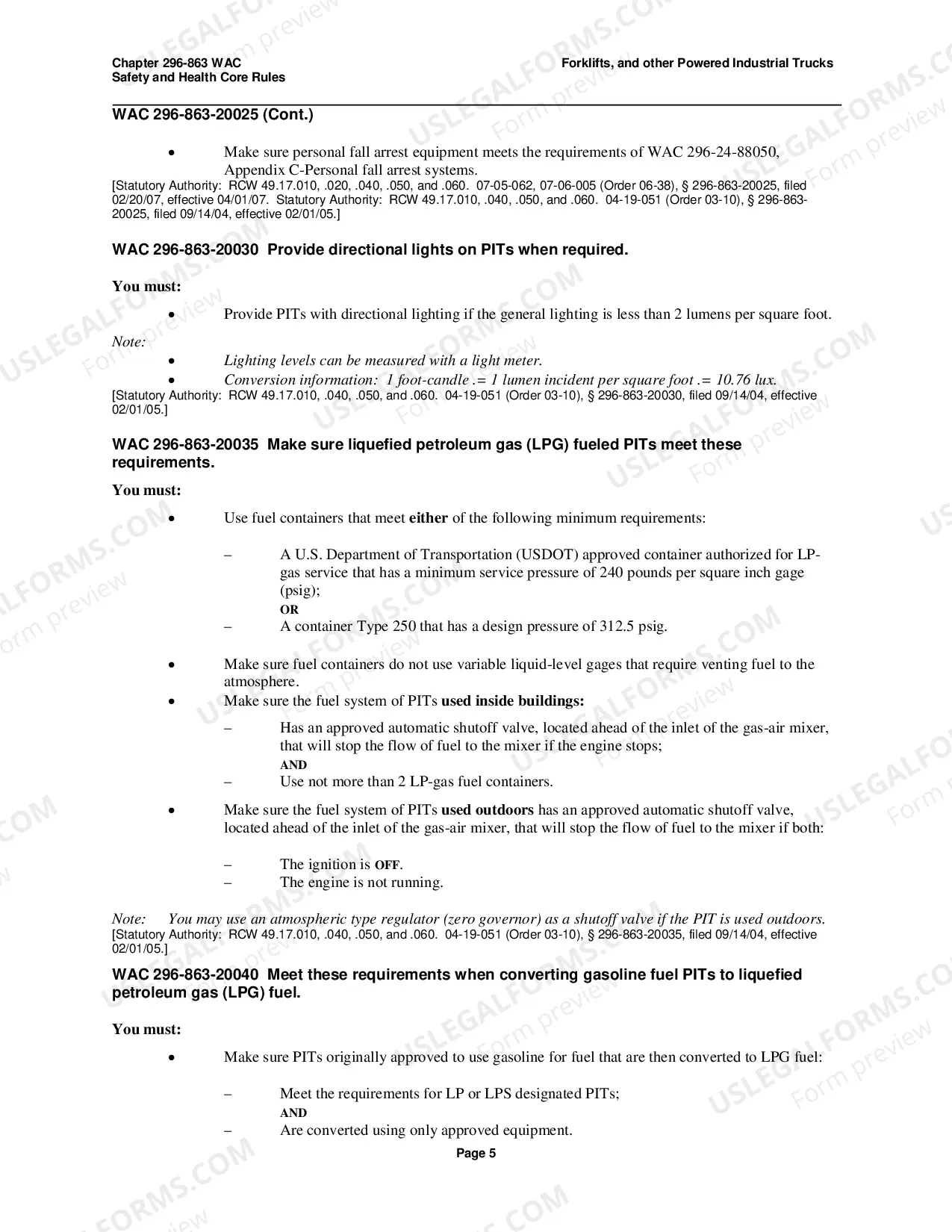 Preview Safety Standards for Forklifts and Other Powered Industrial Trucks WAC 296-863