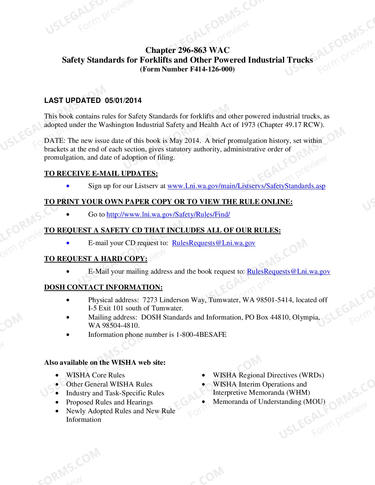 Preview Safety Standards for Forklifts and Other Powered Industrial Trucks WAC 296-863