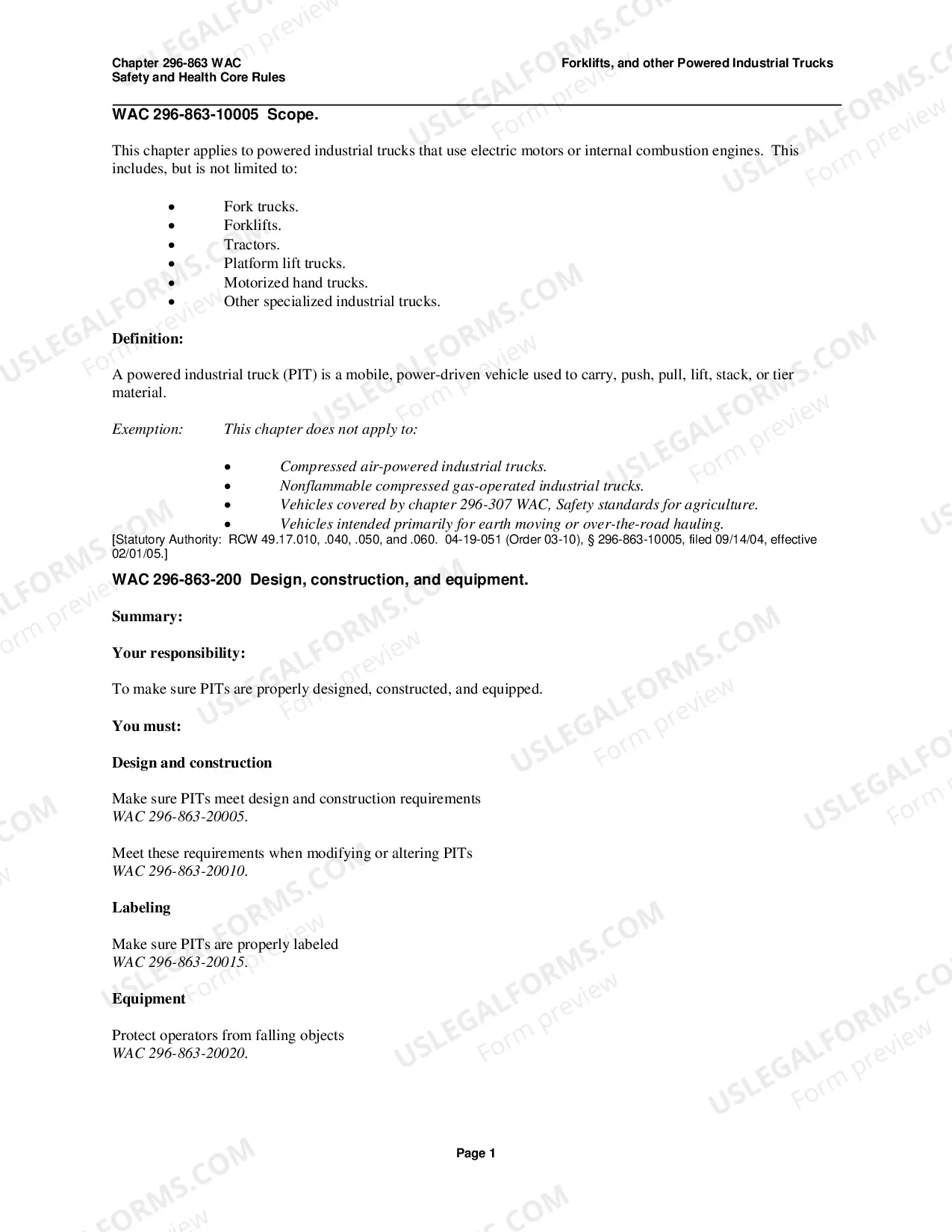 Preview Safety Standards for Forklifts and Other Powered Industrial Trucks WAC 296-863