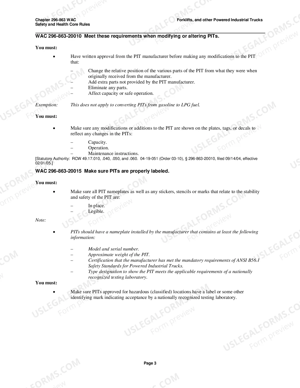 Preview Safety Standards for Forklifts and Other Powered Industrial Trucks WAC 296-863