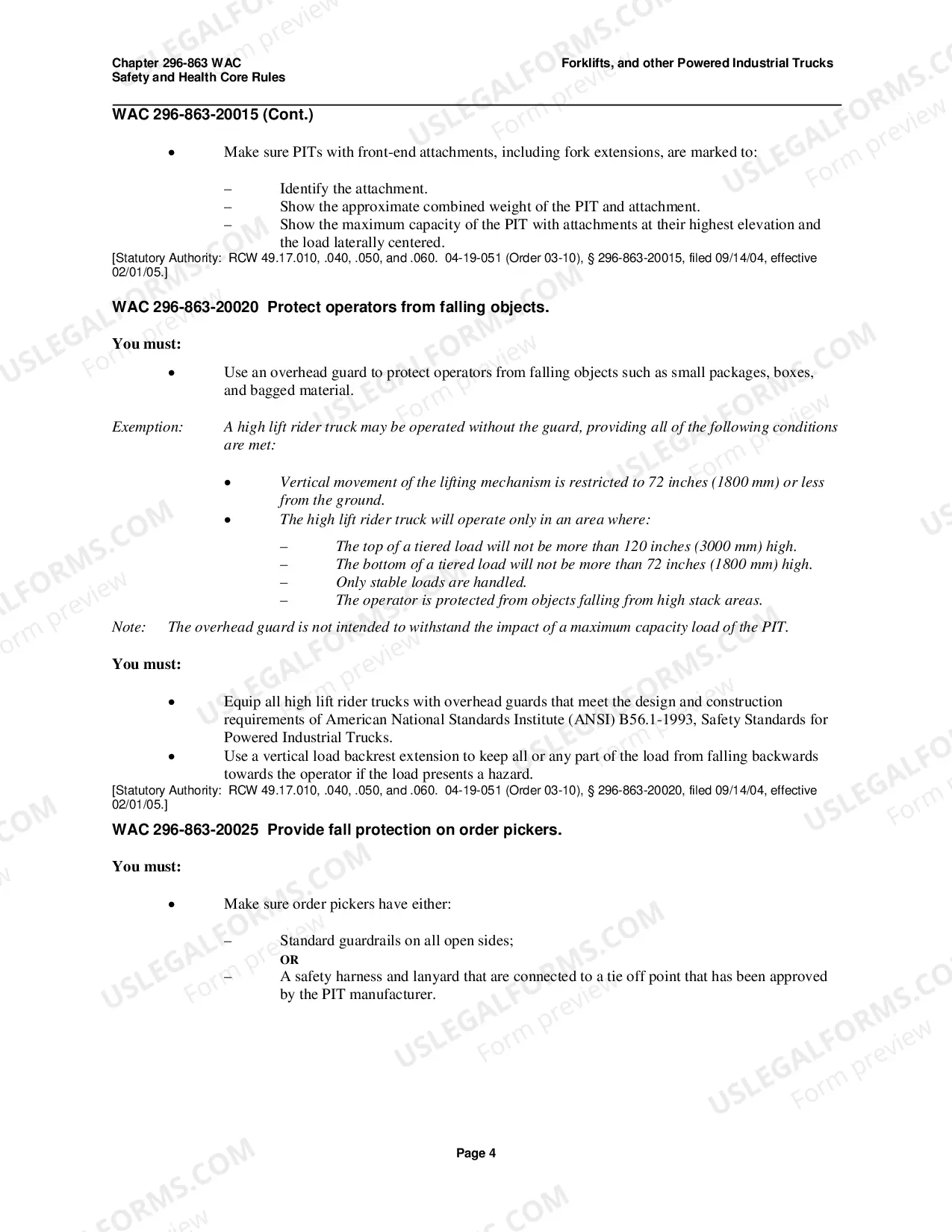 Preview Safety Standards for Forklifts and Other Powered Industrial Trucks WAC 296-863