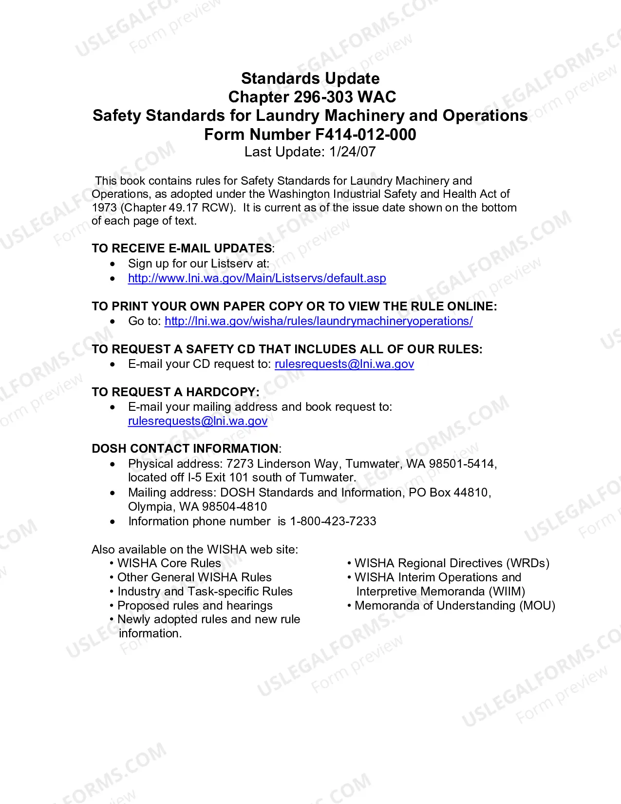 Preview Safety Standards for Laundry Machinery and Operations WAC 296-303