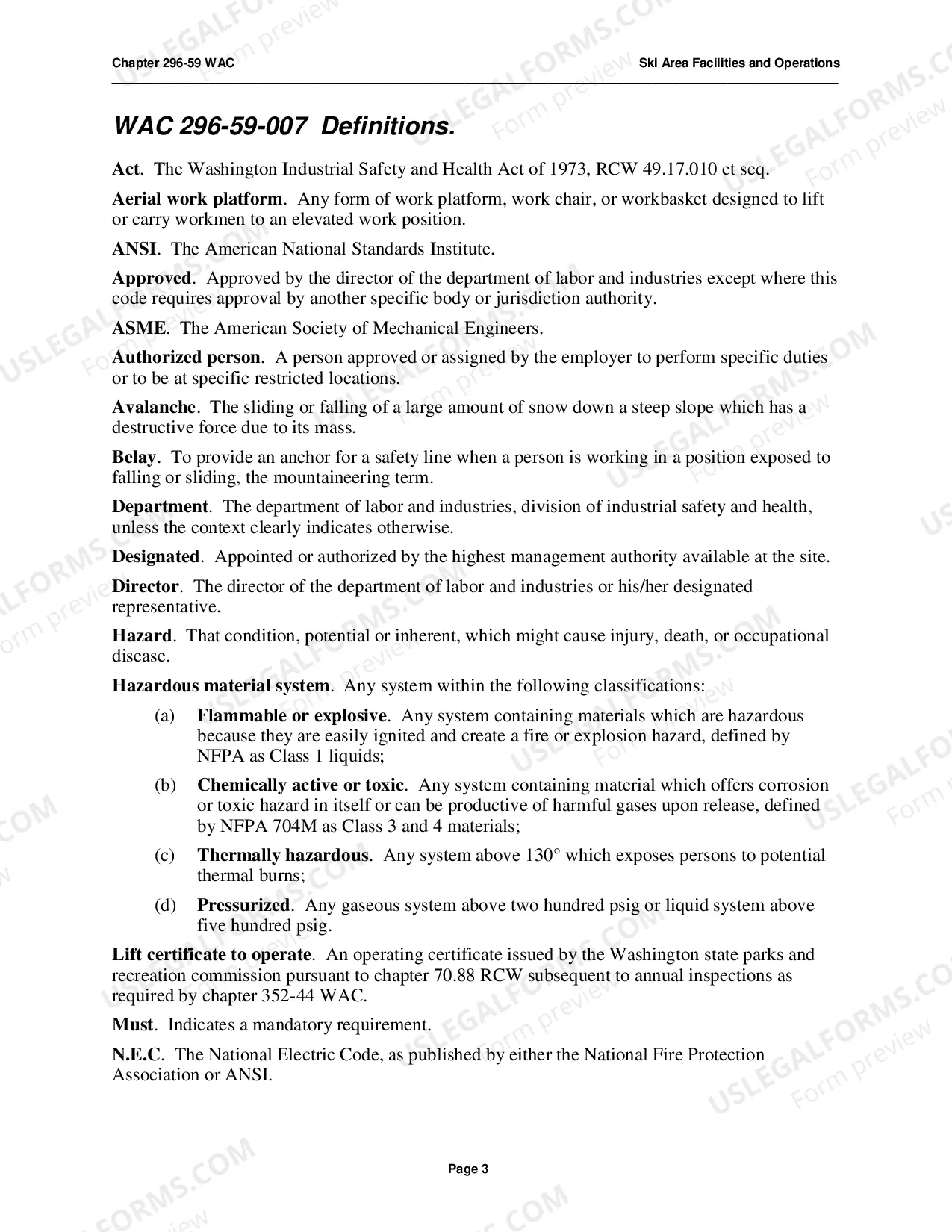 Preview Safety Standards for WAC 296-59, Ski Area Facilities & Operations