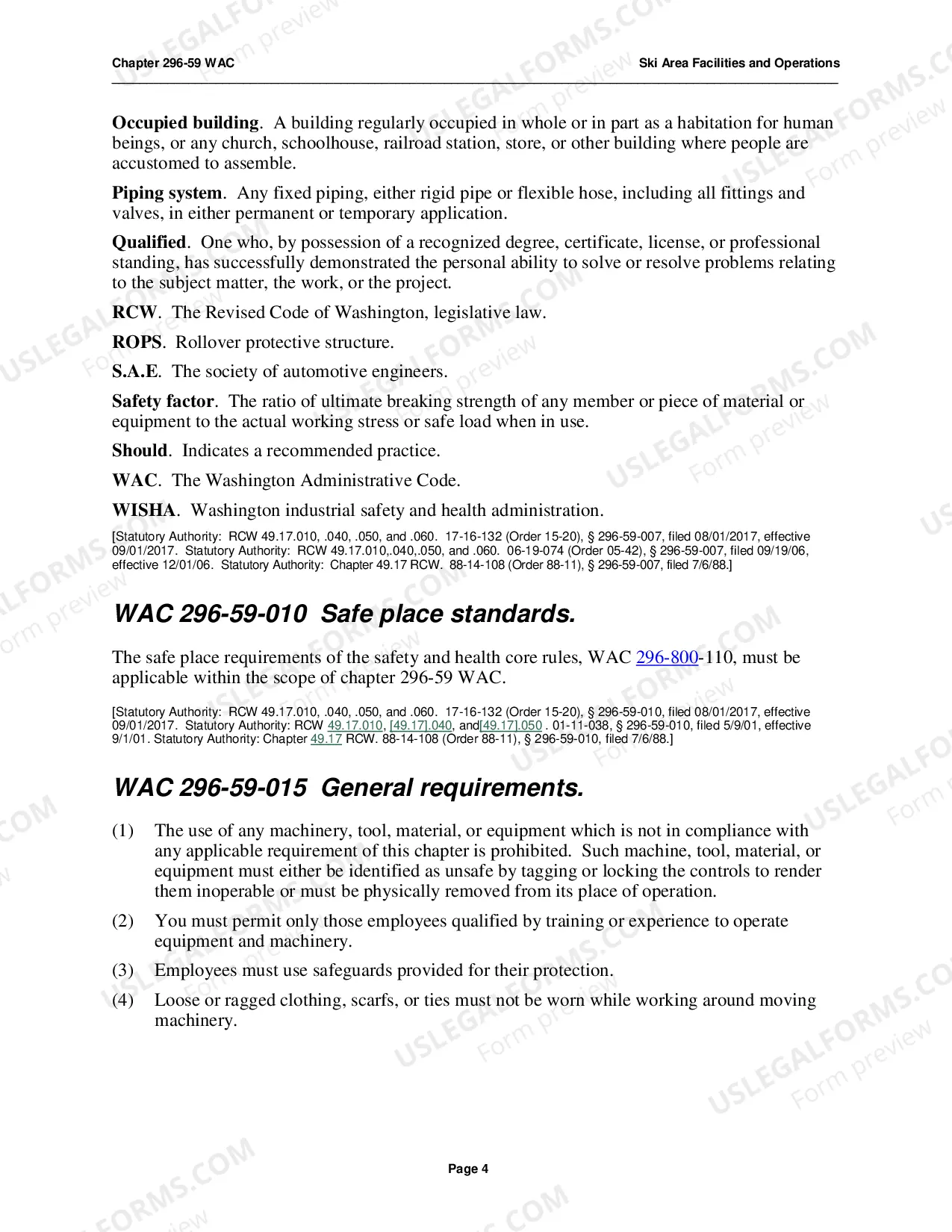 Preview Safety Standards for WAC 296-59, Ski Area Facilities & Operations