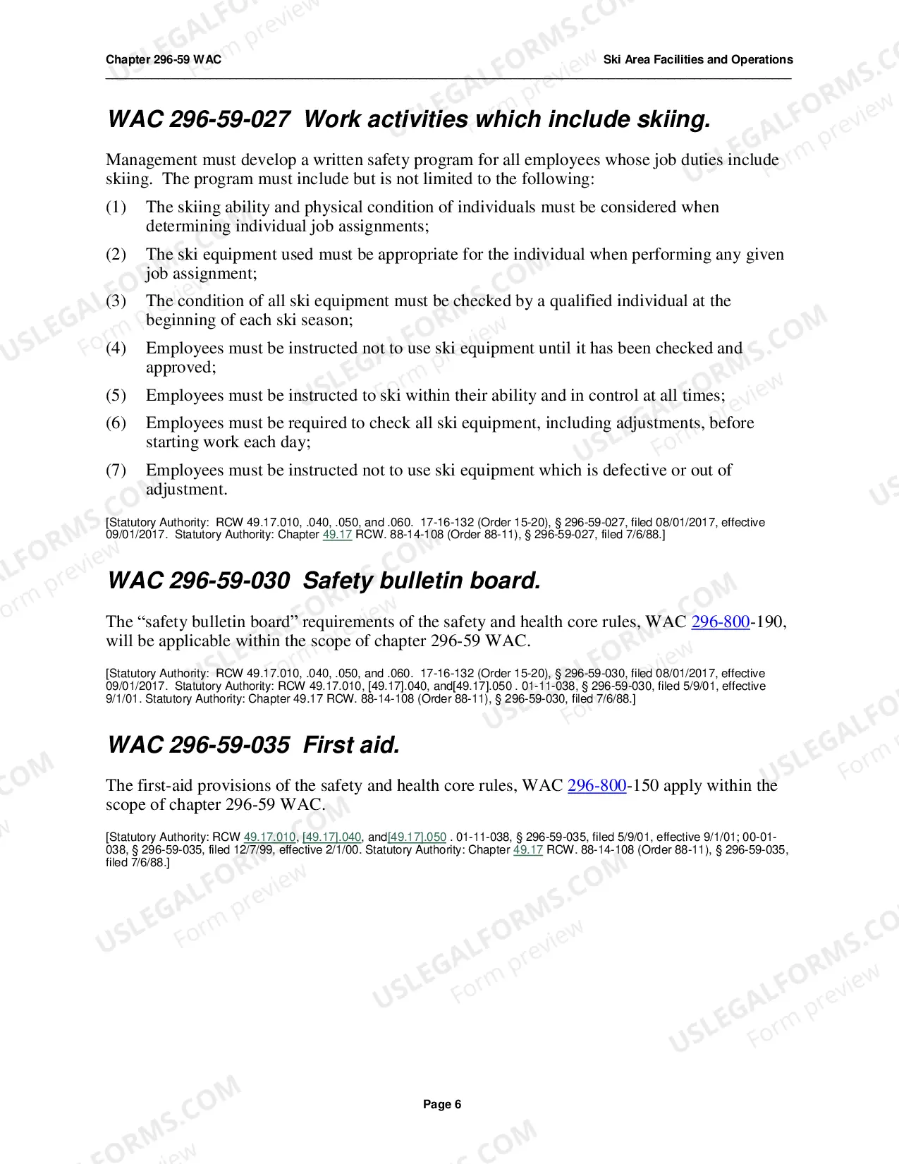 Preview Safety Standards for WAC 296-59, Ski Area Facilities & Operations