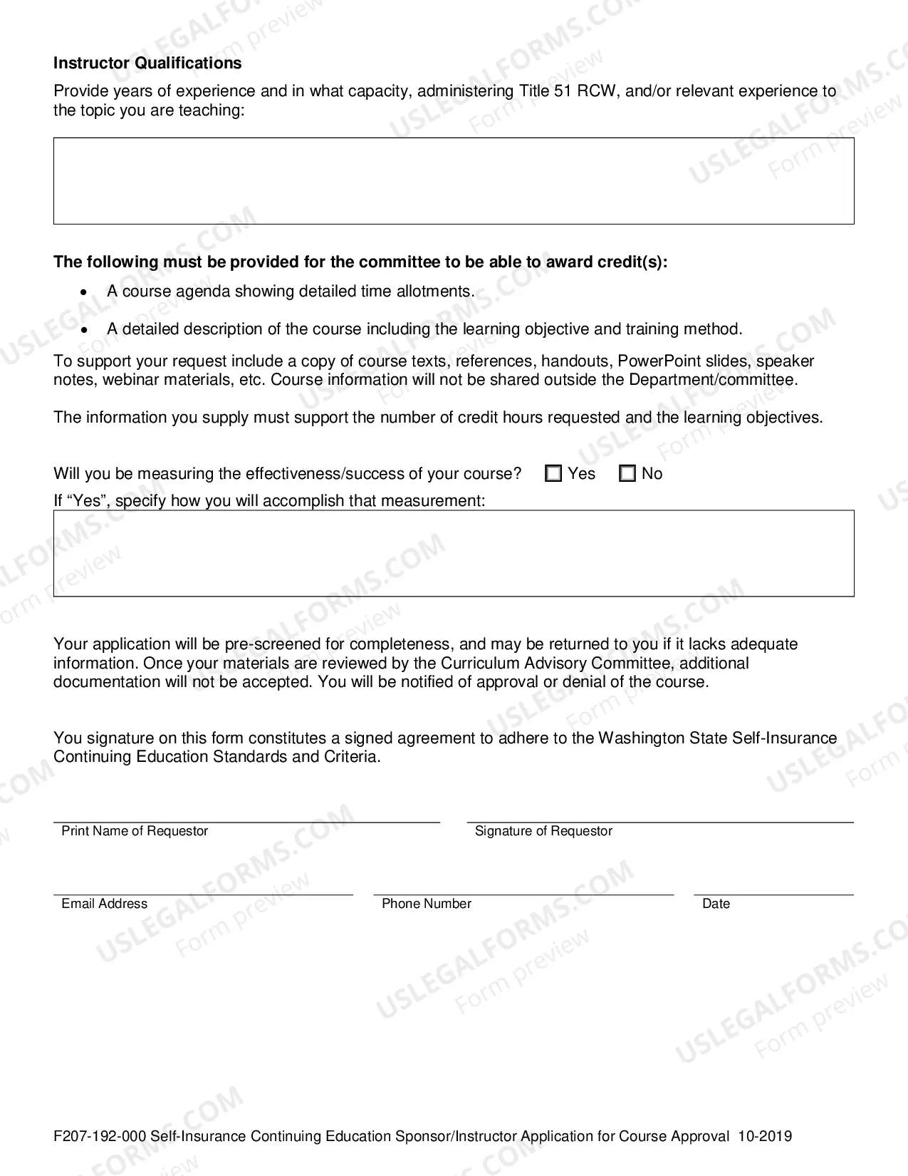 Preview Self Insurance Continuing Education Sponsor/Instructor Application for Course Approval
