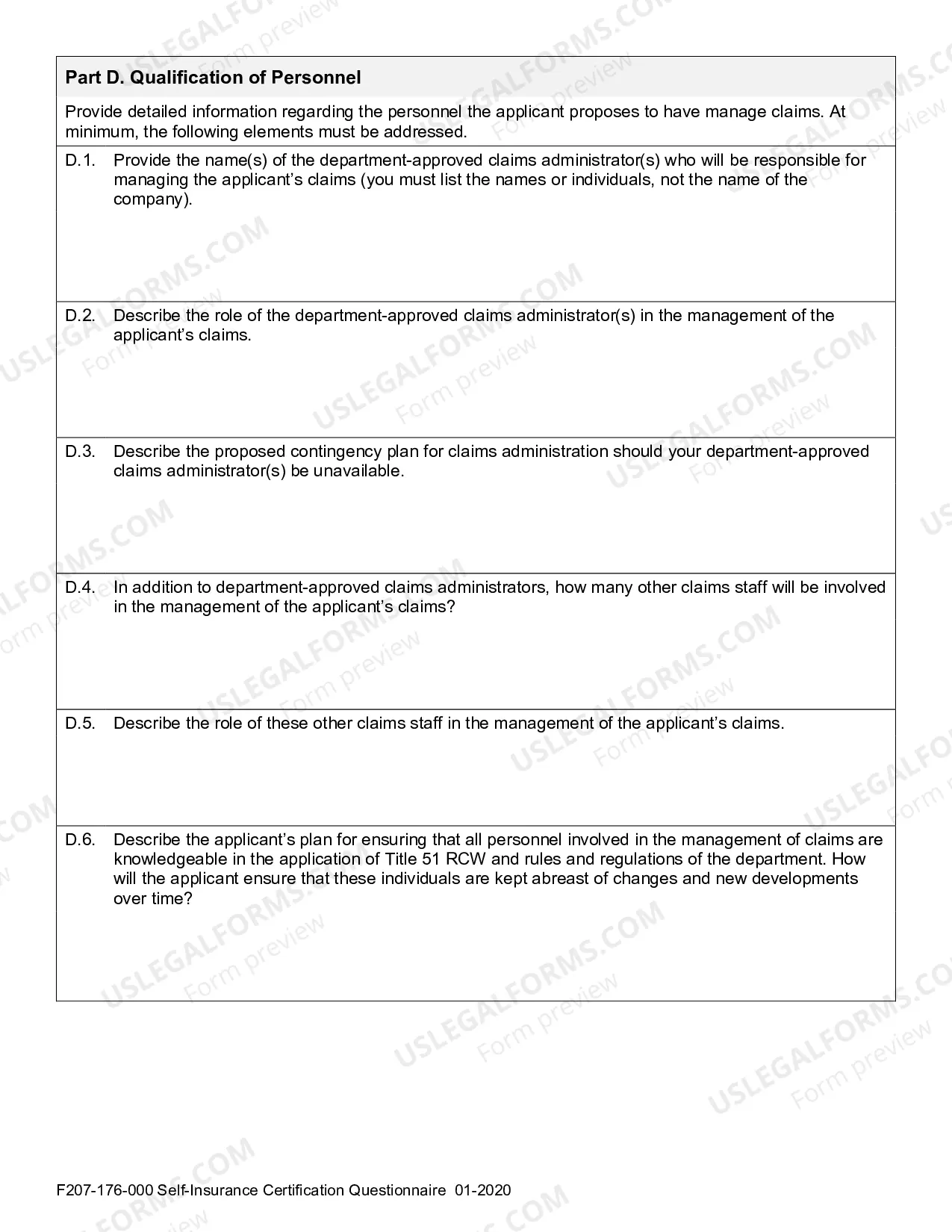 Preview Self-Insurance Certification Questionnaire