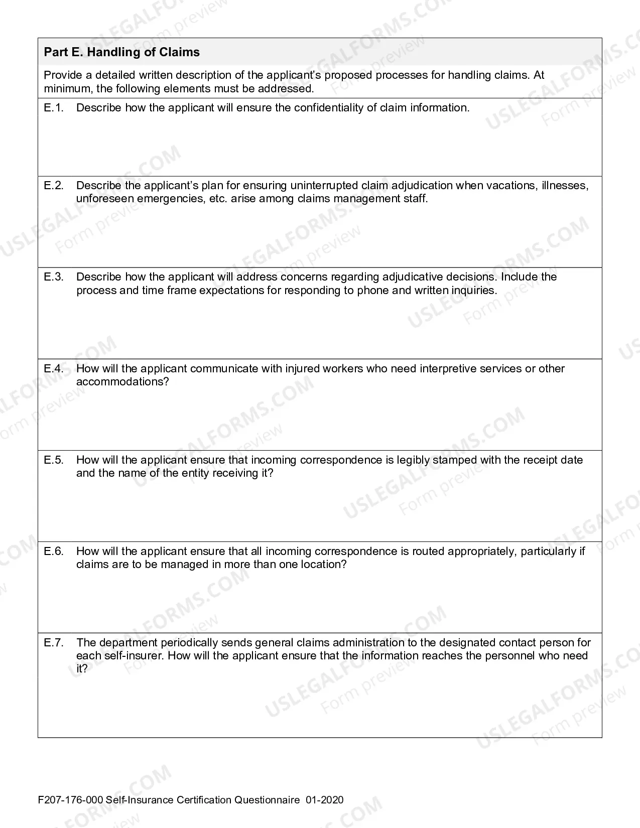 Preview Self-Insurance Certification Questionnaire