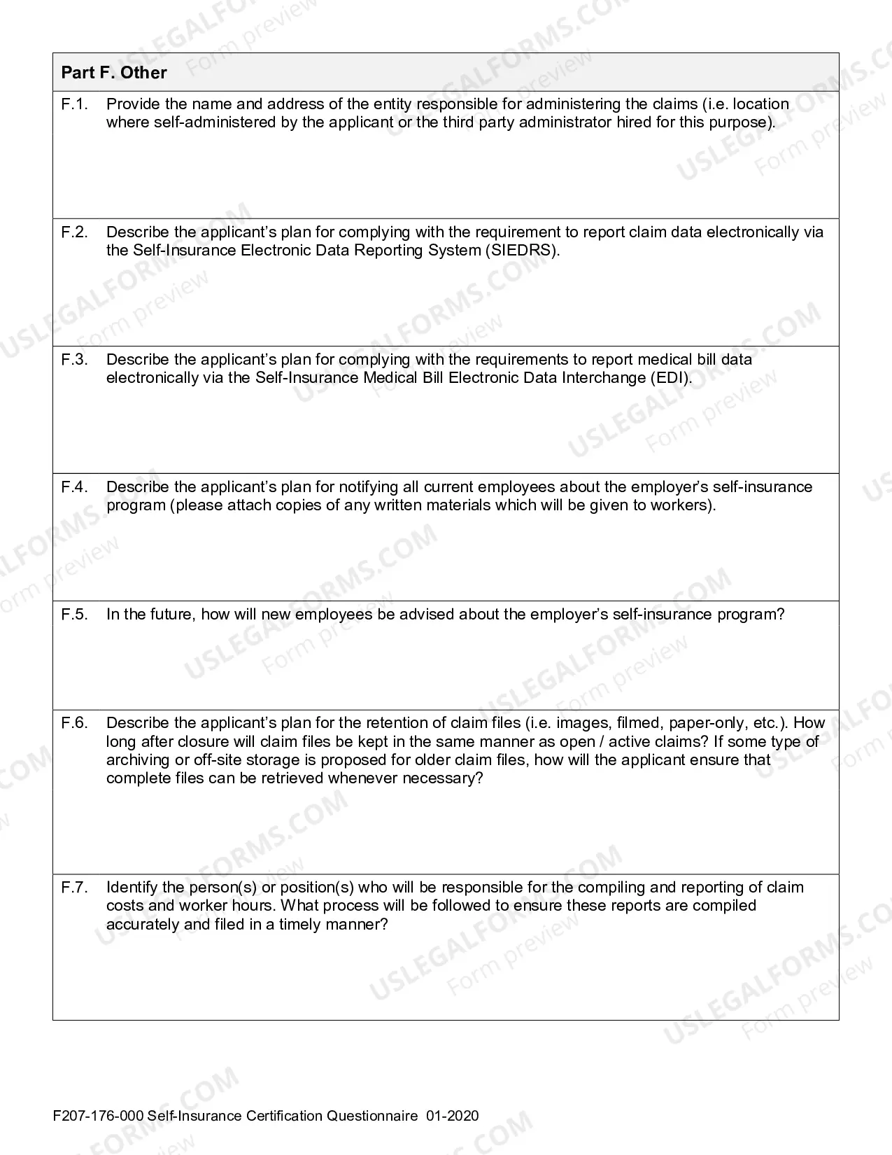 Preview Self-Insurance Certification Questionnaire