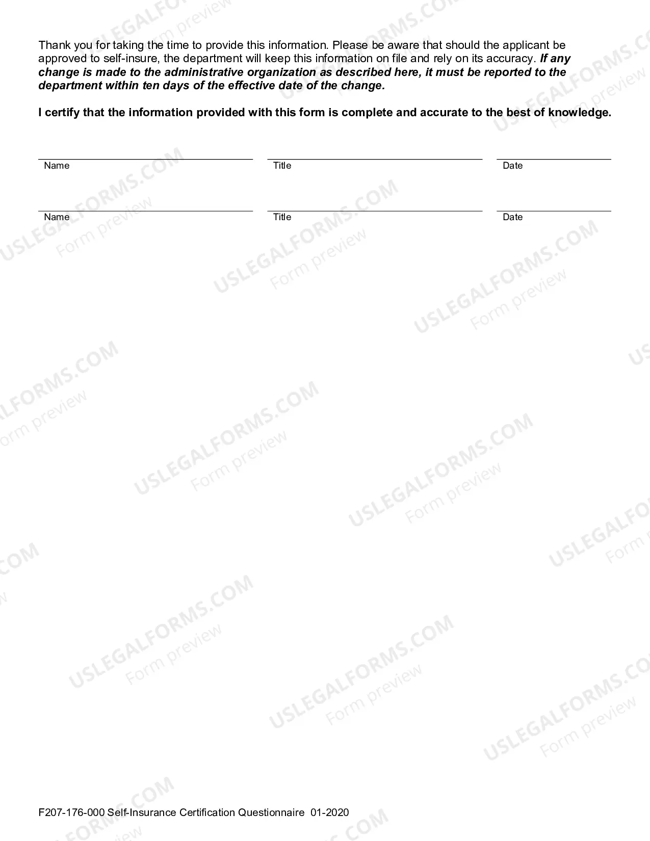 Preview Self-Insurance Certification Questionnaire