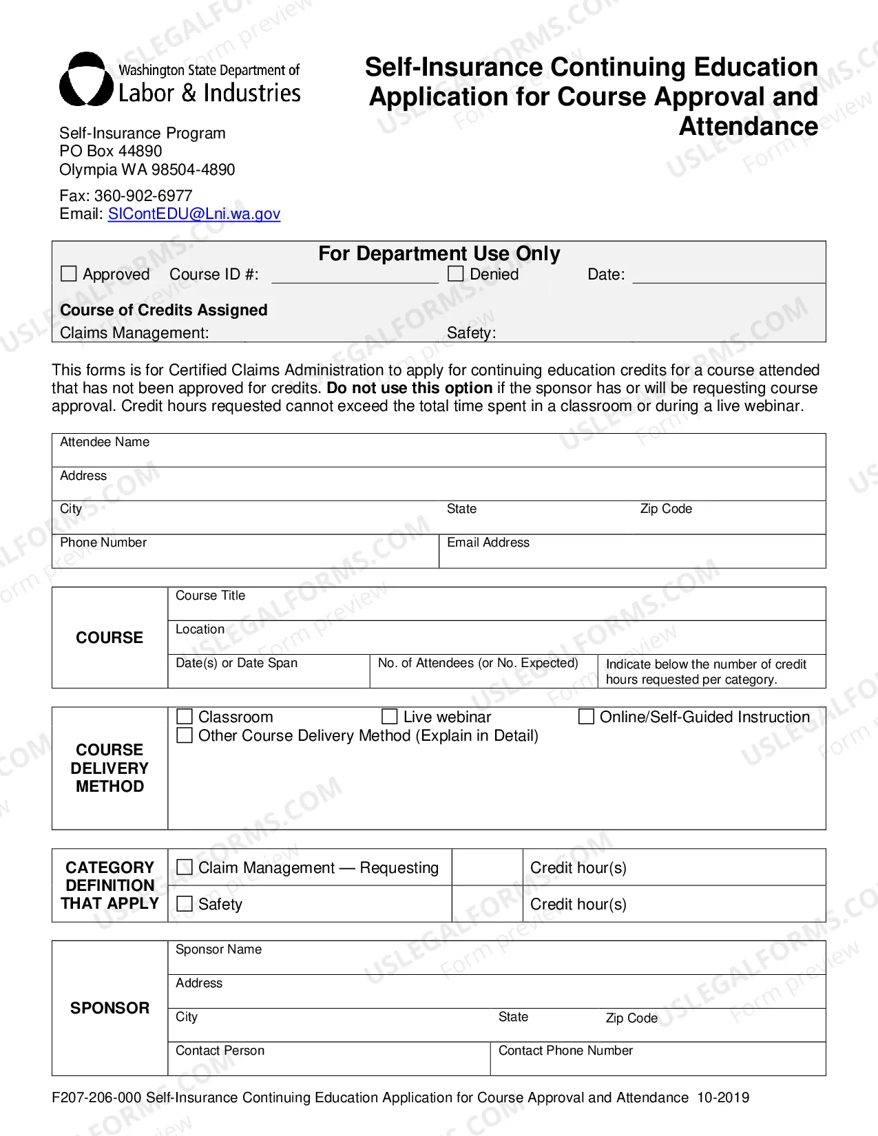 Preview Self-Insurance Continuing Education Application for Course Approval and Attendance