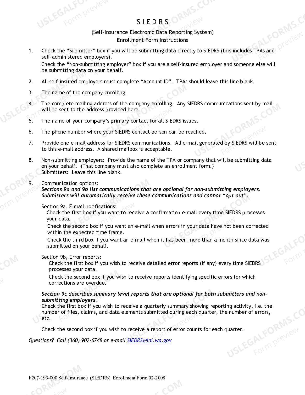 Preview Self-Insurance Electronic Data Reporting System (SIEDRS) Enrollment Form