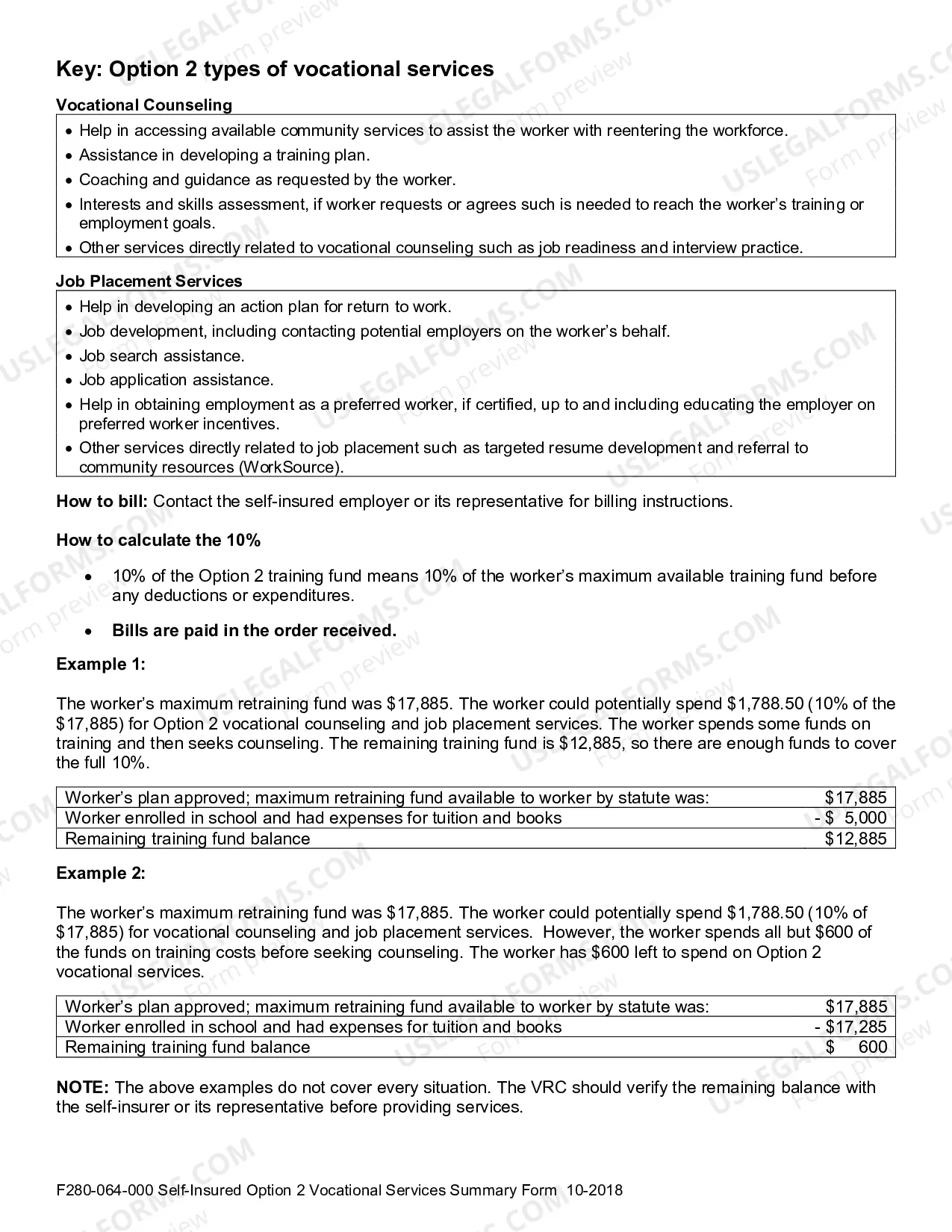 Preview Self-Insurance Option 2 Vocational Services Summary Form
