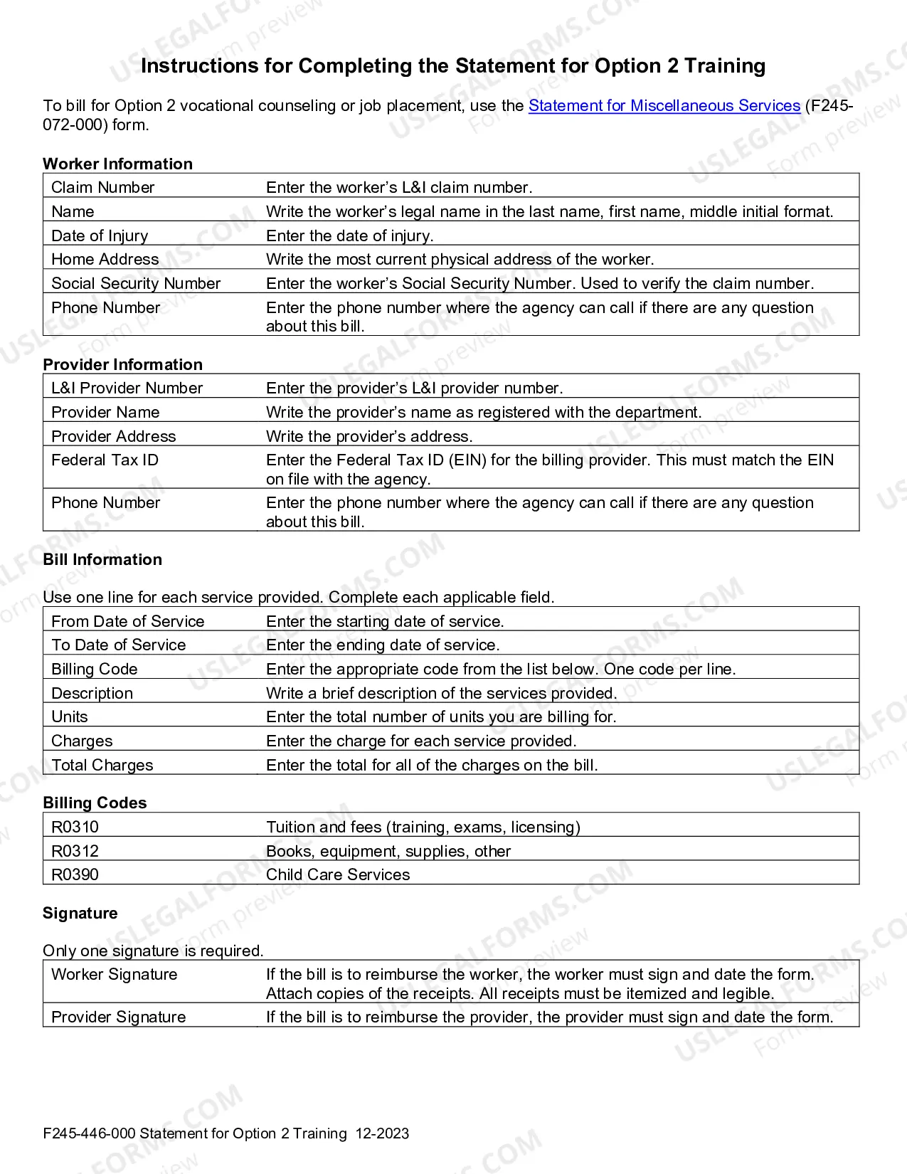 Preview Statement for Option 2 Training