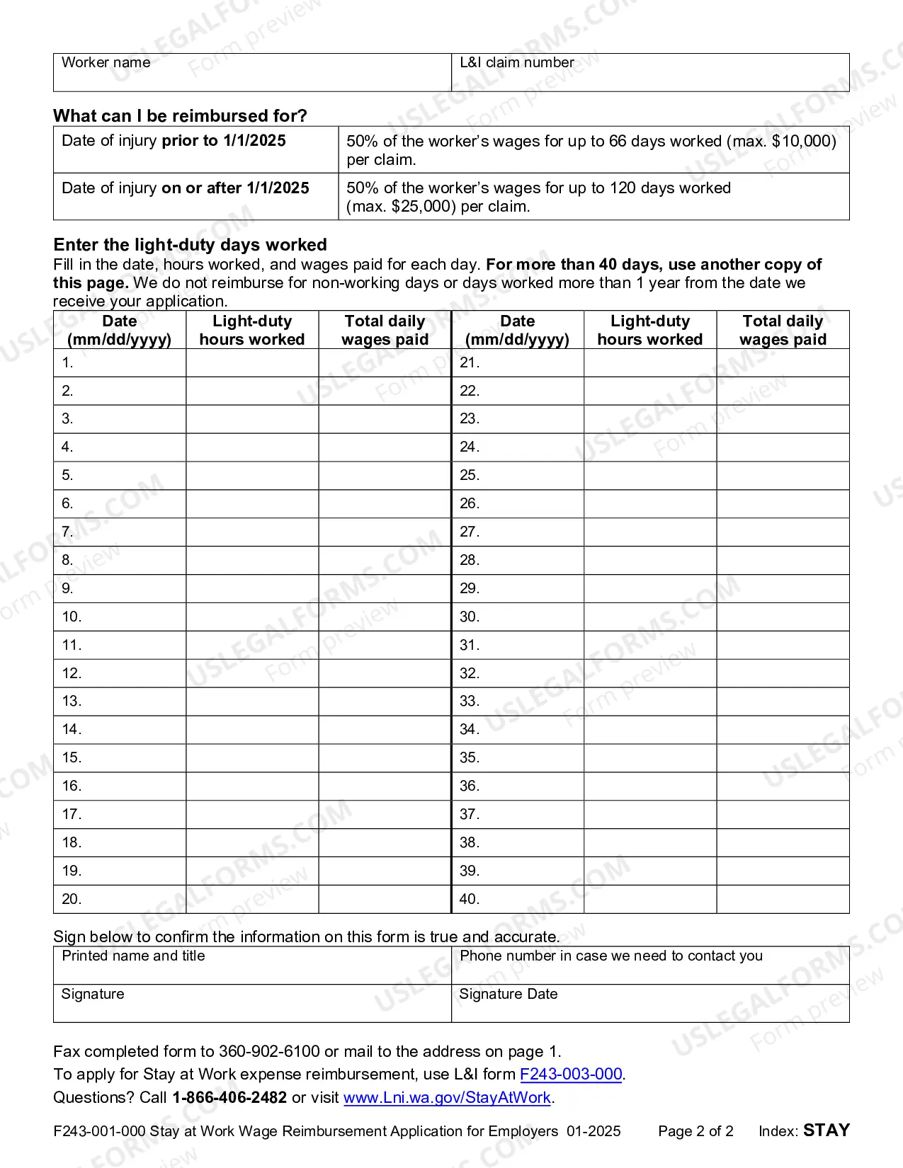 Preview Stay at Work Wage Reimbursement Application for Employers
