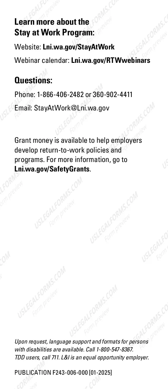 Preview Stay at Work: A new program to help employers keep injured workers on the job--pays half the wage plus expenses