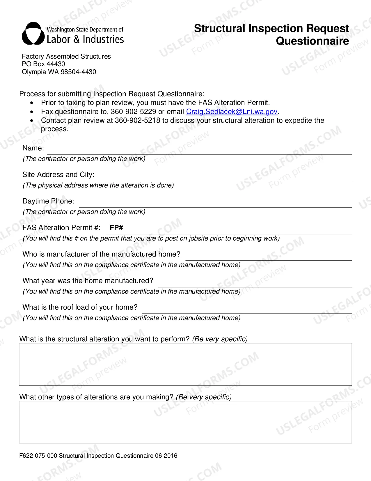 Preview Structural Inspection Request Questionnaire