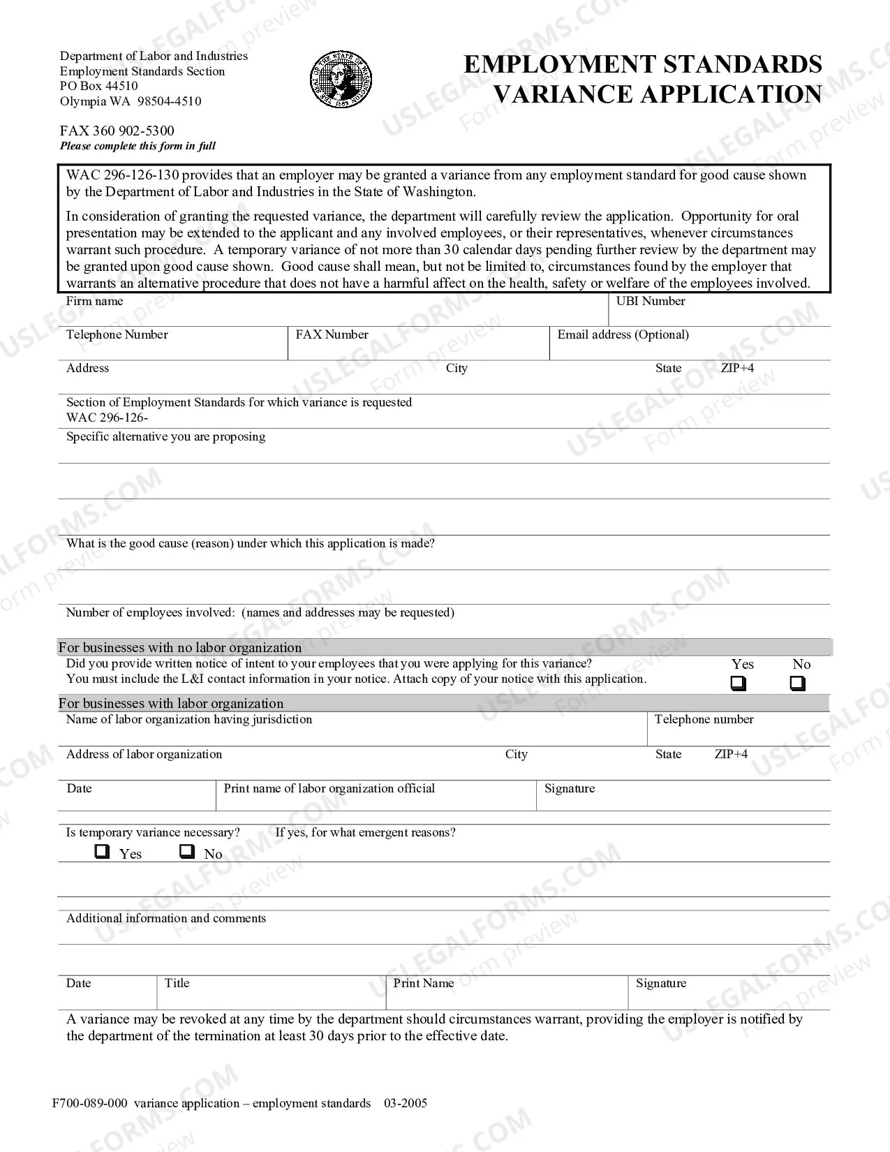 Preview Variance Application - Employment Standards