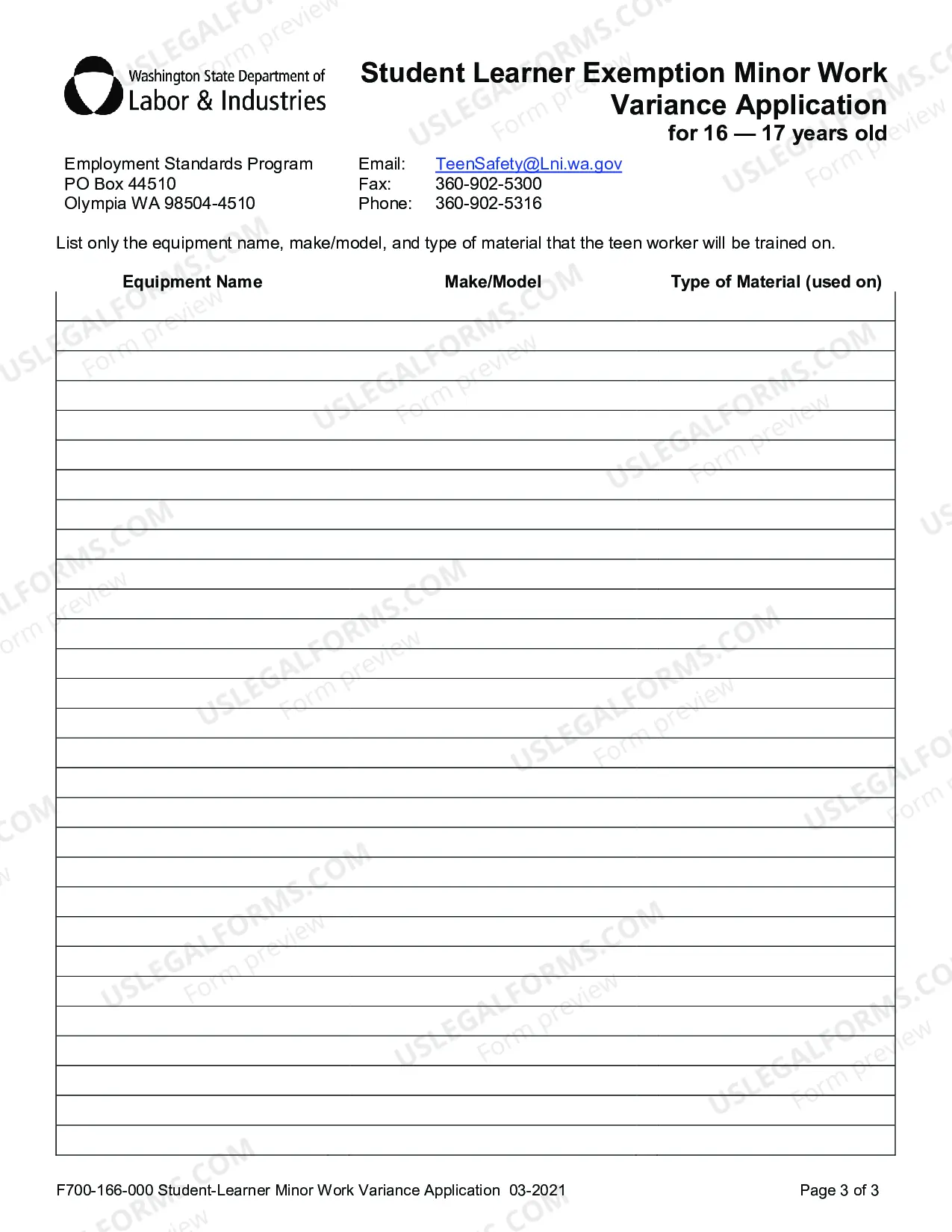 Preview Variance Application- Student Learner Exemption Minor Work