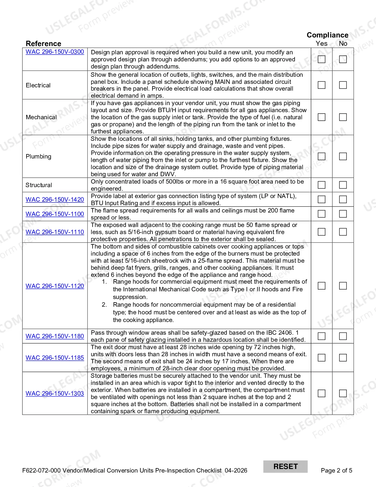 Preview Vendor / Medical Conversion Units Pre-Inspection Checklist