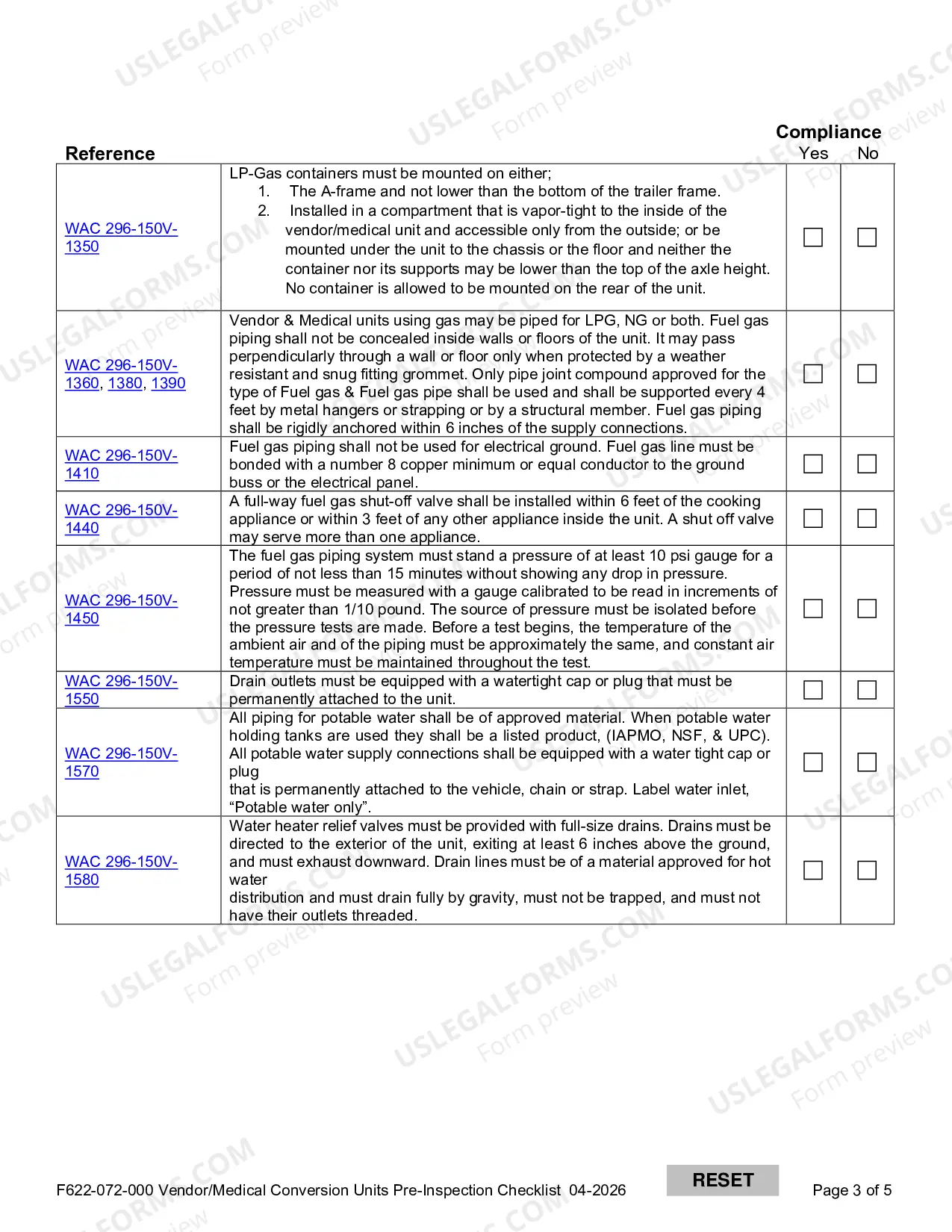 Preview Vendor / Medical Conversion Units Pre-Inspection Checklist