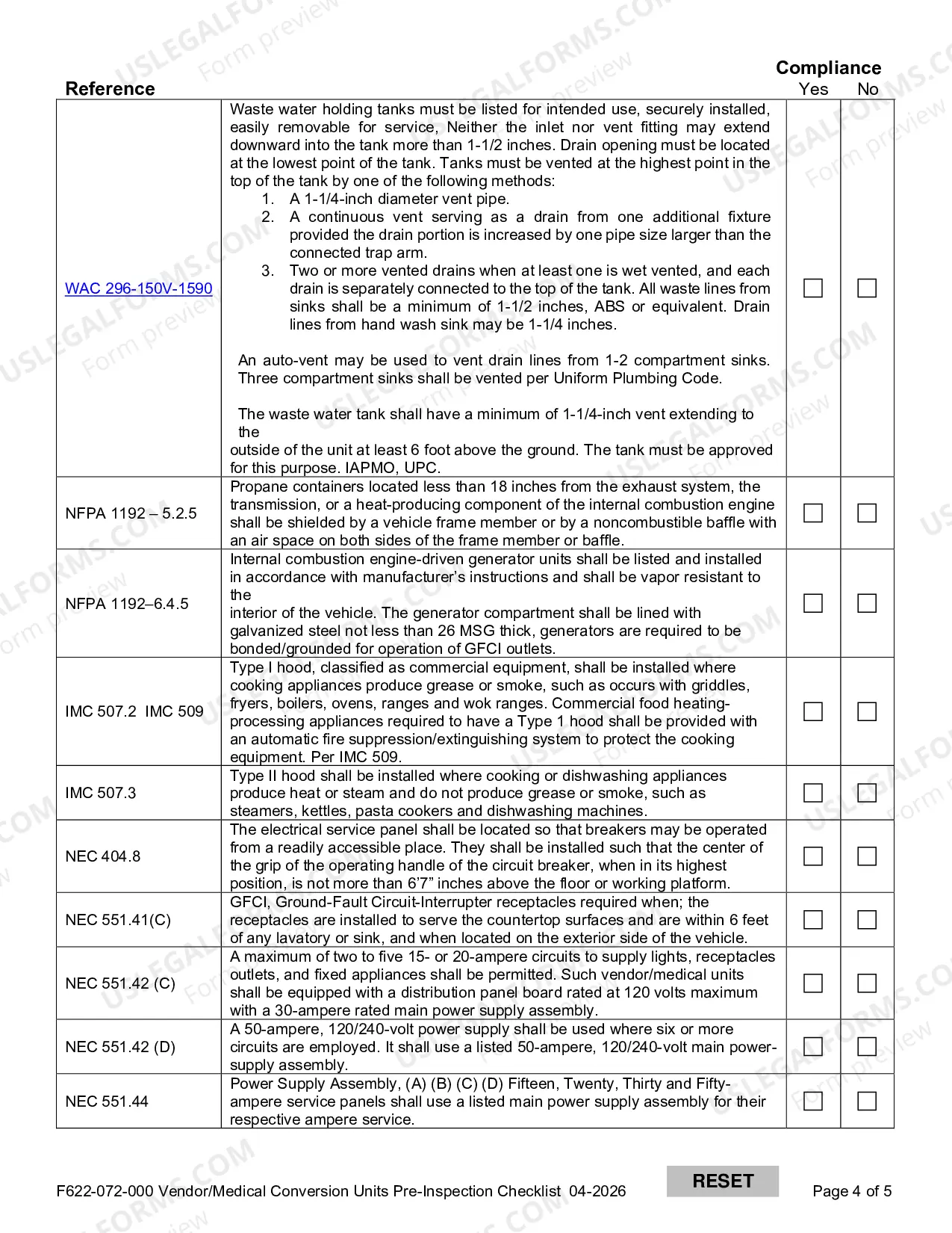 Preview Vendor / Medical Conversion Units Pre-Inspection Checklist